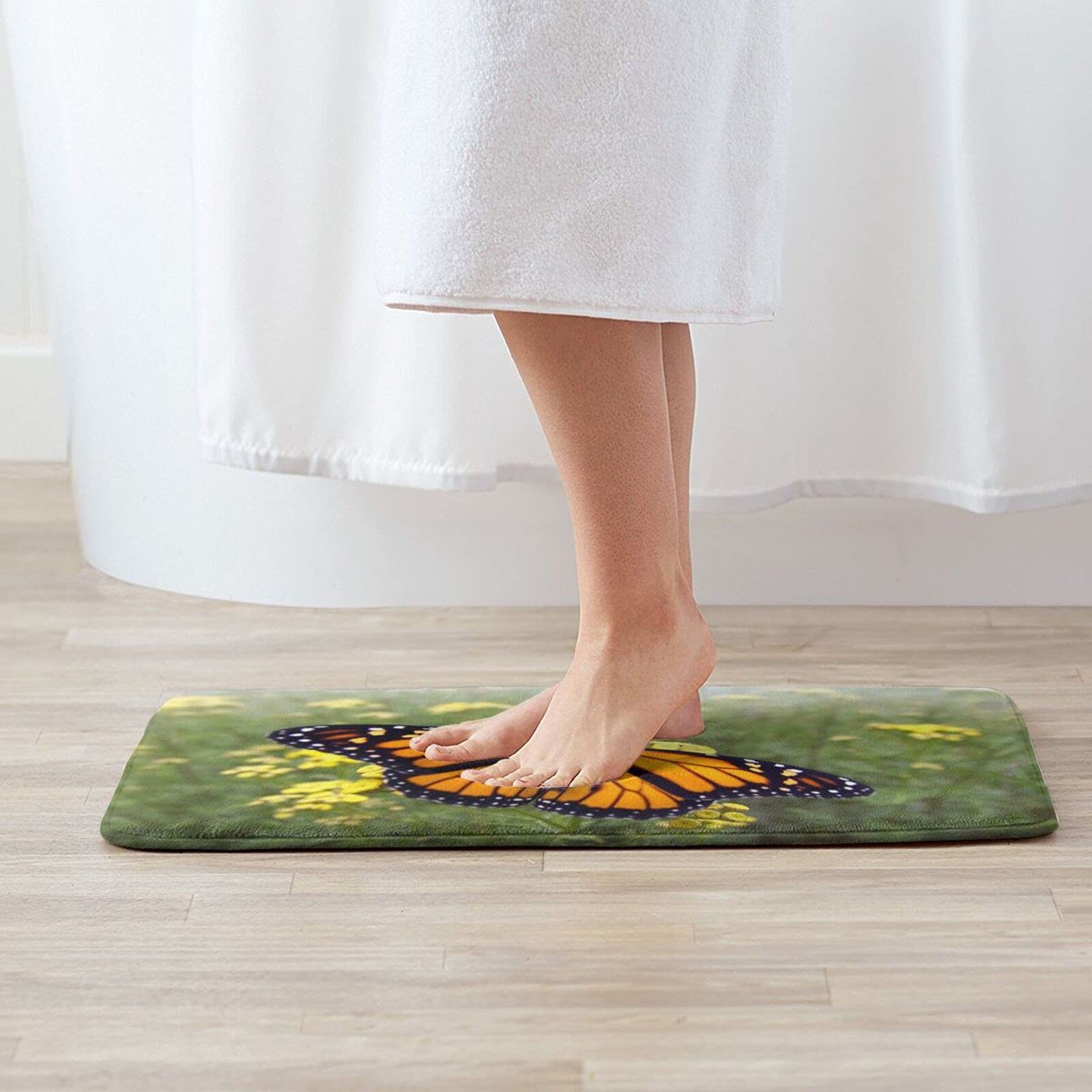 Monarch Butterfly Bath Mat - Soft Plush Non-Slip Absorbent Shower Rug for Bathroom Floor, Washable Kitchen Sink Carpet - Perfect Bathroom Decor & Cozy Home Accessories for Kids and Adults