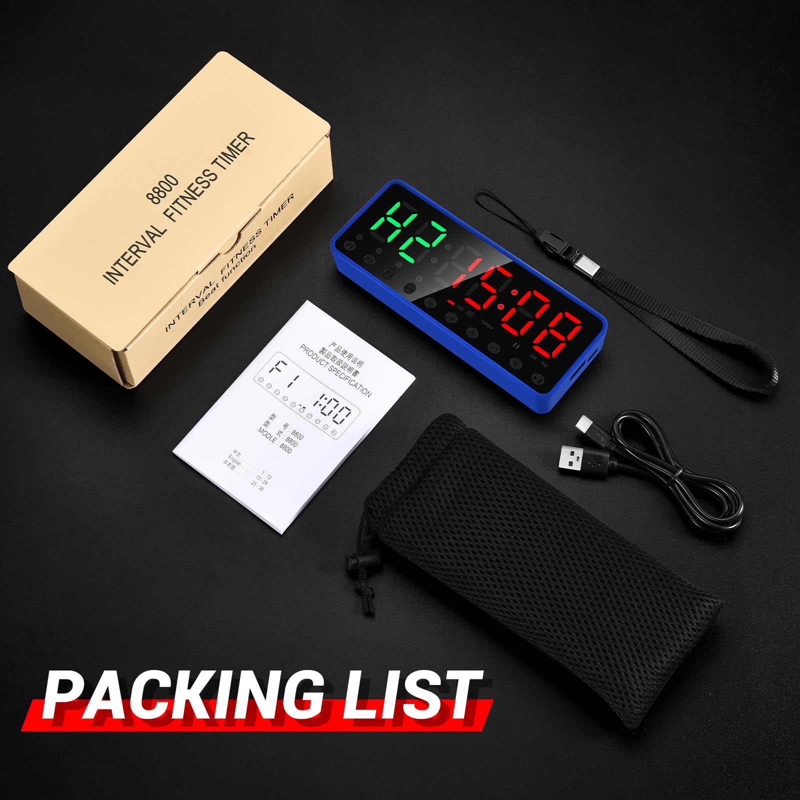 Portable Gym Timer with Large LED Display - Digital Workout Timer for Home & Garage Gym - Built-in Strong Magnet, Lithium Battery & Beat Function - Ideal for CrossFit, HIIT, Boxing & Fitness Training