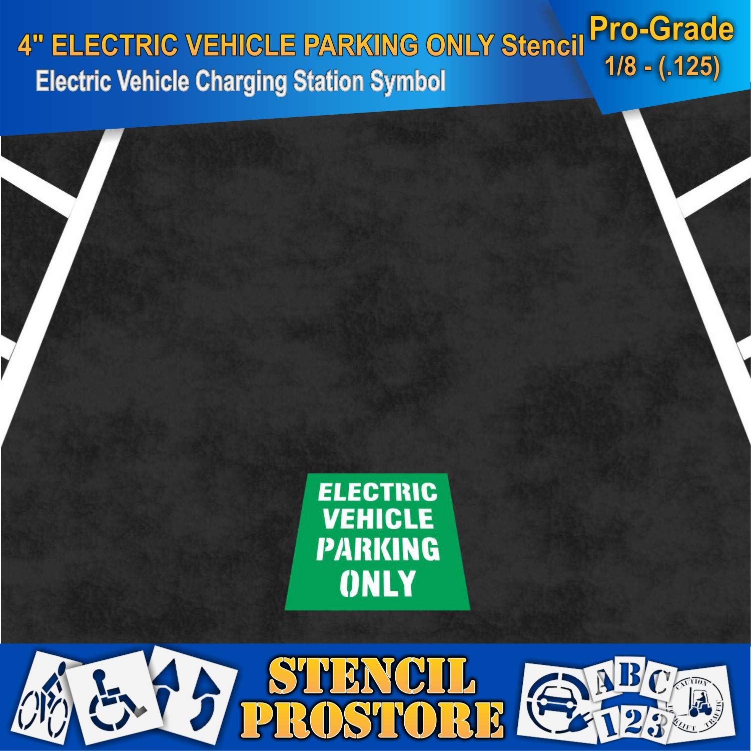Electric Vehicle Parking Only Stencil - 18'' x 18'' x 1/8