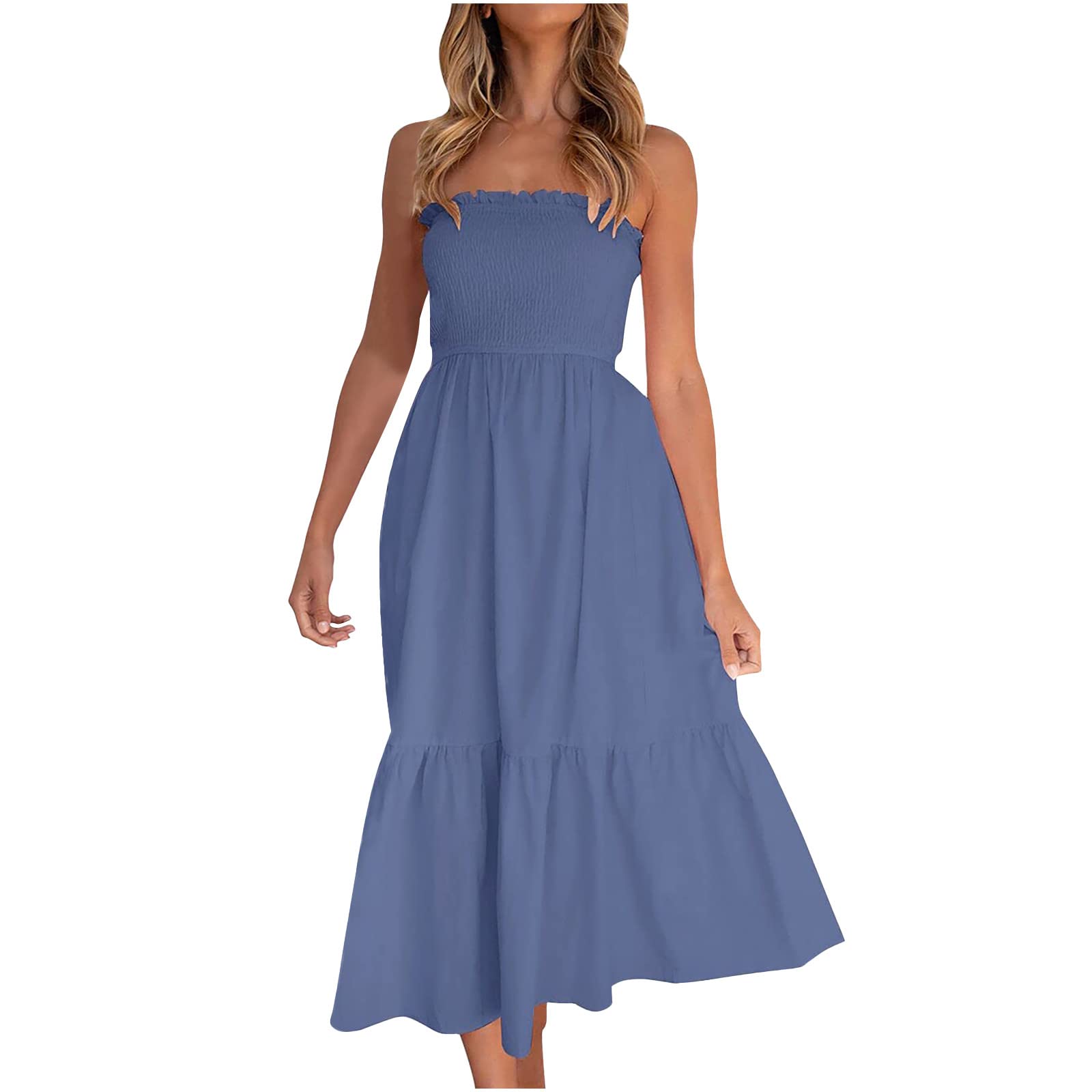 Thsue Women's Strapless Maxi Dress - Summer Party, Club, Beach & Cocktail Dress | Off Shoulder Sleeveless Wedding Guest Outfit | Perfect for Vacations, Date Nights & Special Occasions