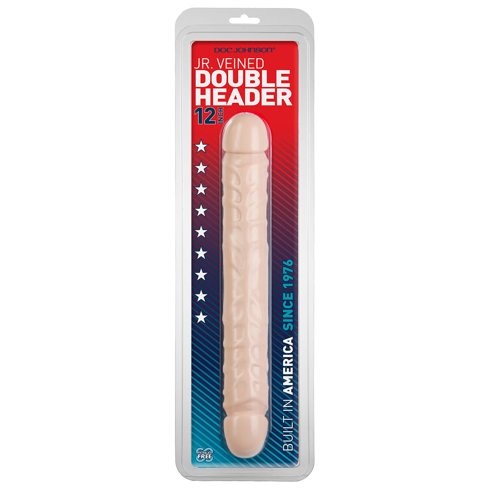 Doc Johnson Jr. Veined 12 Inch Double Header Dildo - Realistic Dual-Ended Silicone Adult Toy for Couples & Solo Play