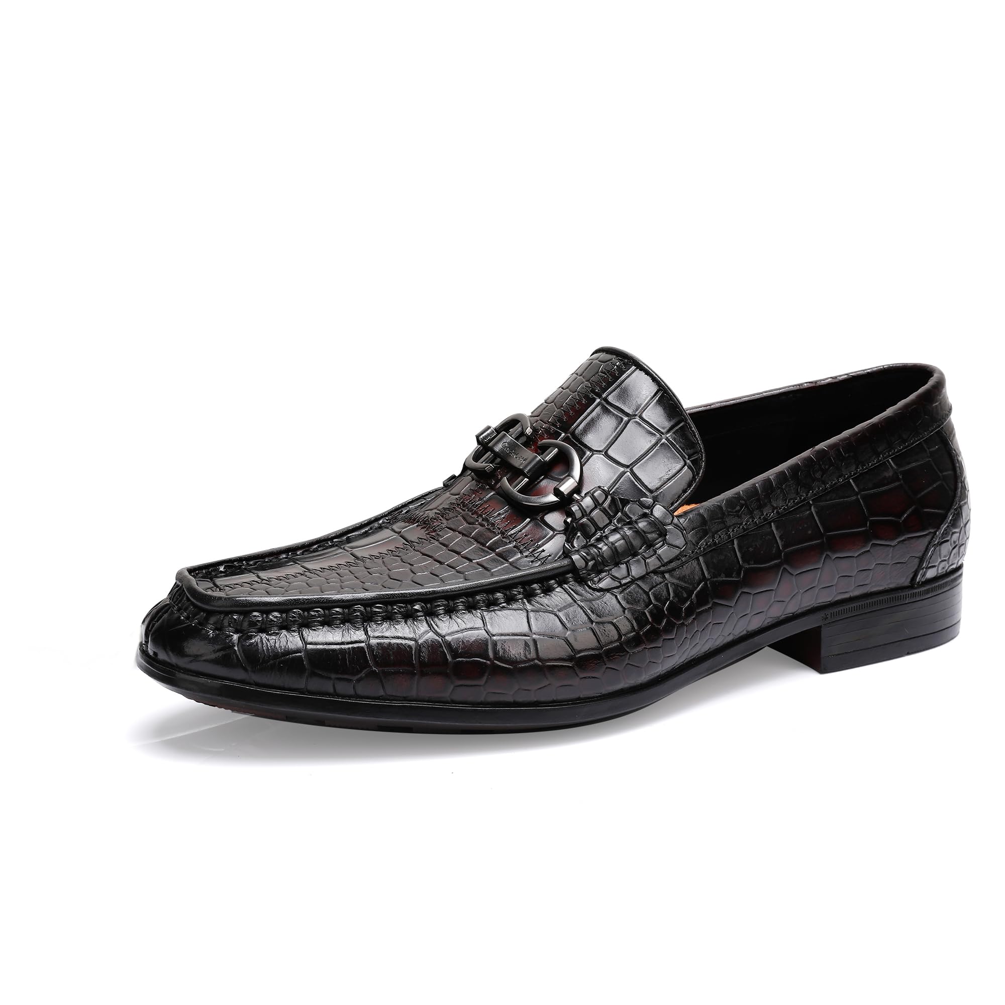 ChrisLOOK Men's Genuine Leather Bit Loafers - Crocodile Embossed Dress Shoes for Business Casual & Driving | Comfortable Slip-On Loafers for Office, Wedding & Daily Wear