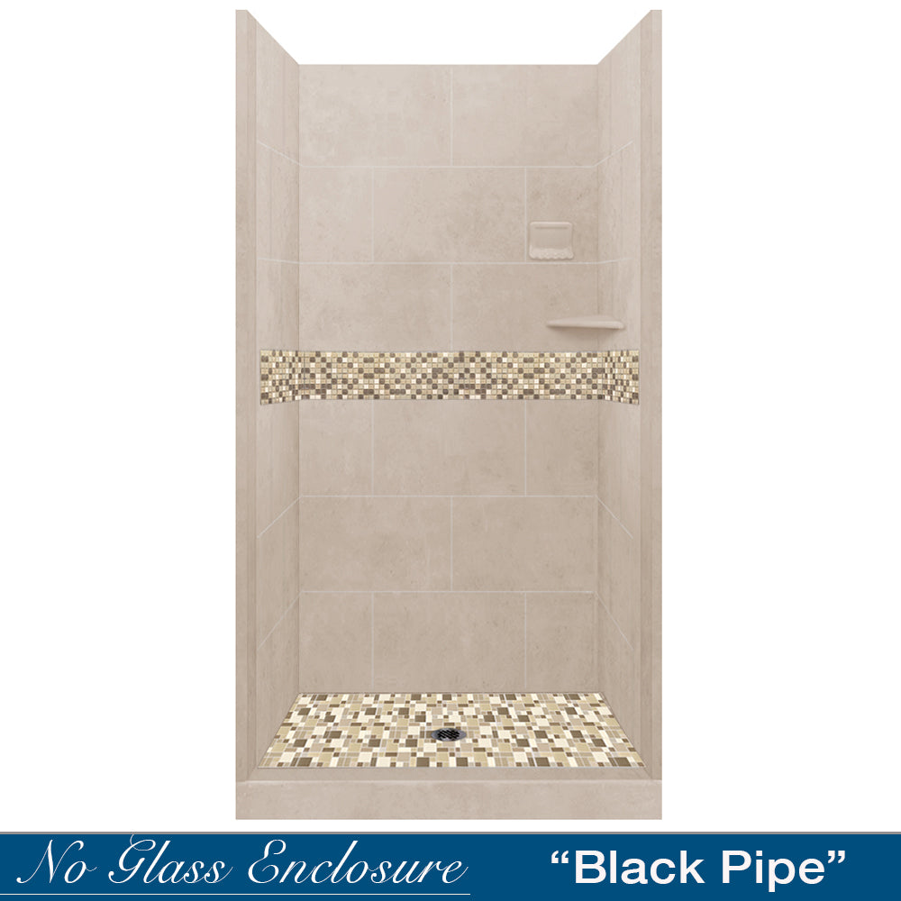 Alcove Brown Sugar Sistine Stone & Roma Mosaic DIY Shower Remodel Kit - Waterproof Peel and Stick Tile Backsplash for Bathroom, Kitchen, Laundry Room