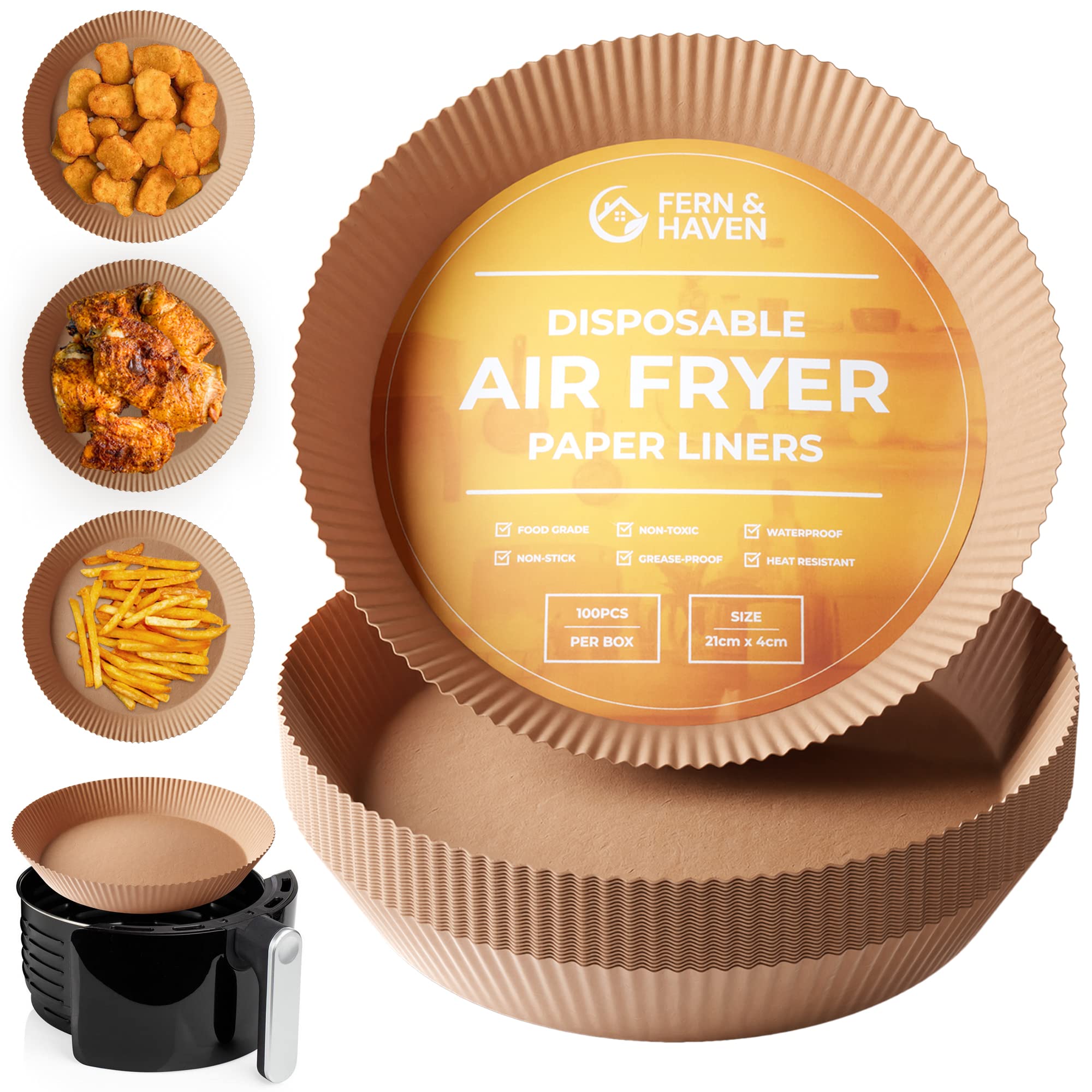 100 PCS Air Fryer Disposable Paper Liners - 8.2 Inch Nonstick Parchment Sheets for Air Fryer, Instant Pot & Convection Oven | Greaseproof & Waterproof Baking Liners | Perfect for Healthy Cooking, Meal Prep & Quick Cleanup - FERN & HAVEN