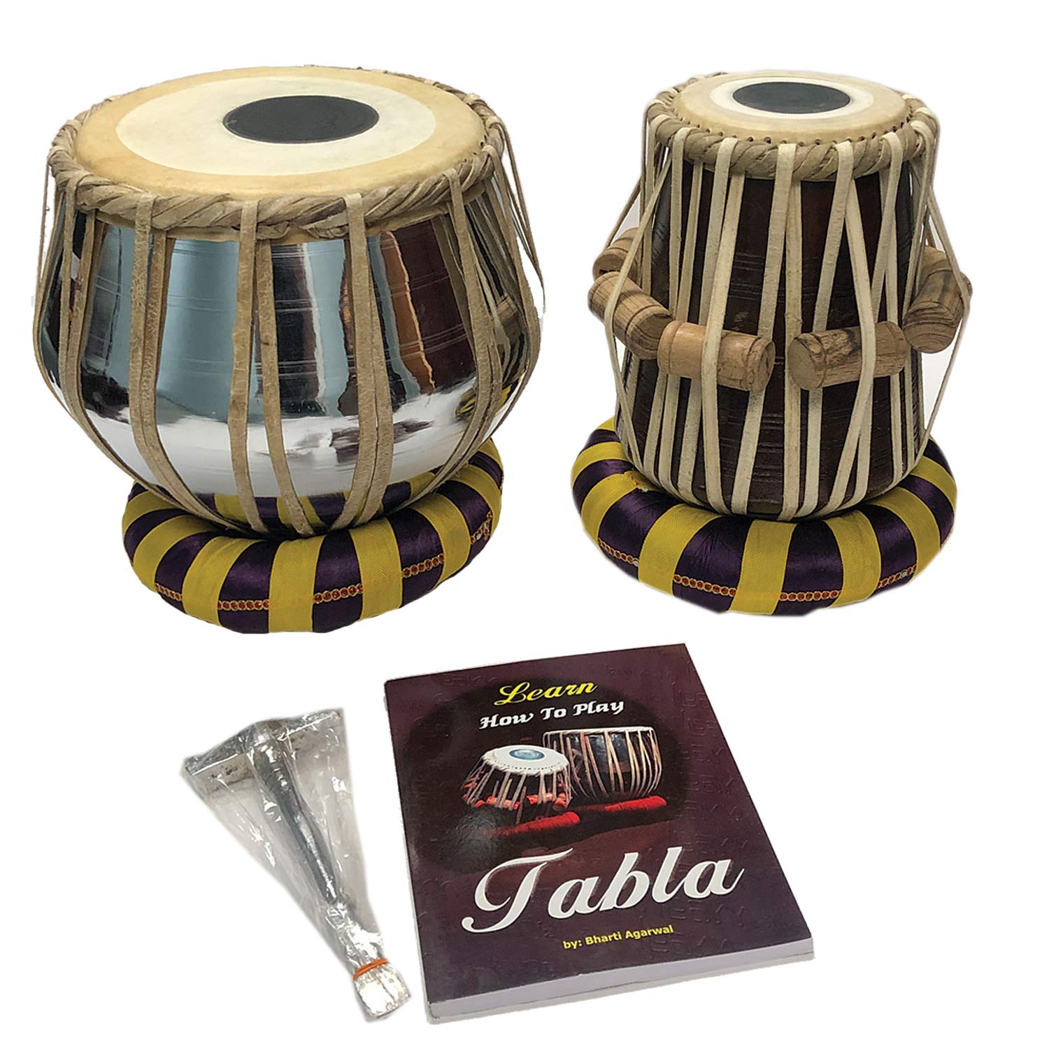 Professional Handcrafted Satnam Bayan Tabla Drum Set with Steel Hammer & Music Book - Perfect for Indian Classical Music, Performances & Music Lessons