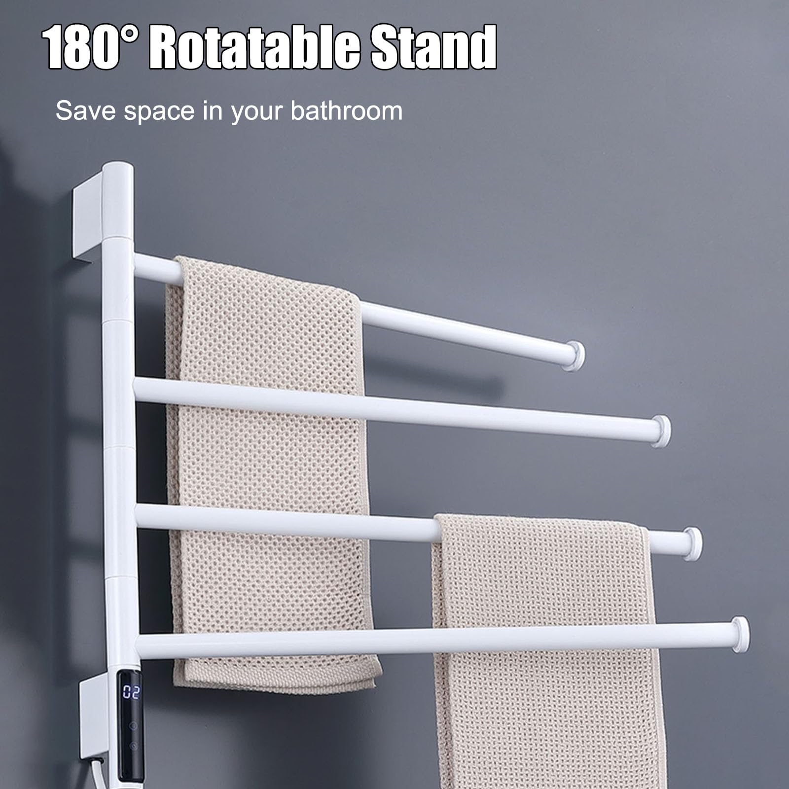 Rotatable Electric Heated Towel Rack - Wall Mounted Bathroom Towel Warmer with Timer & Temperature Control, White - Perfect for Spa-Like Luxury & Warm Towels After Shower/Bath