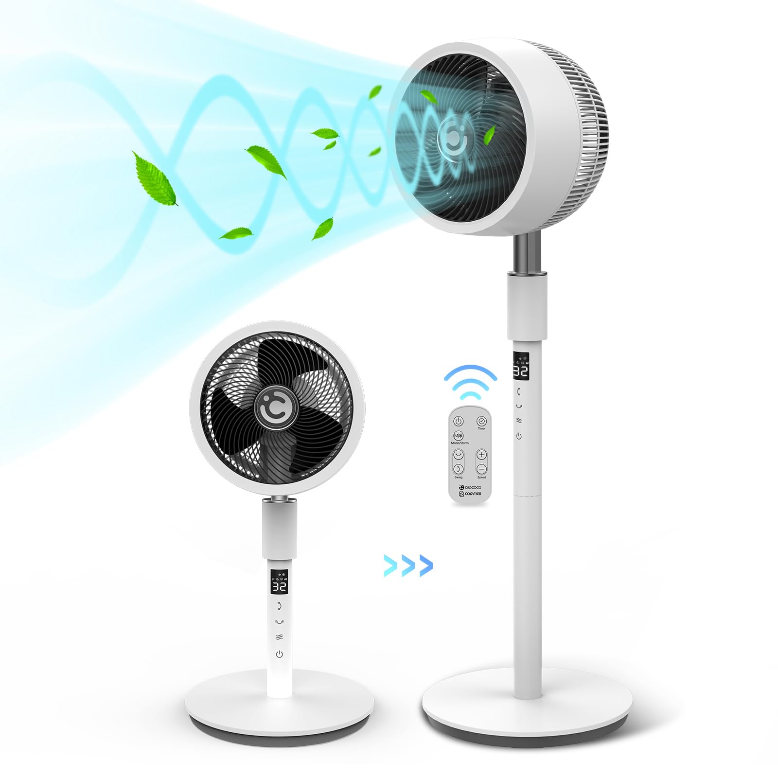 CoCoCo Remote Control Pedestal Fan - 32 Speed Adjustable Floor Fan with 90° & 360° Oscillation, Ultra Quiet Air Circulator for Bedroom & Office, 12-Hour Timer, Height Adjustable - Perfect for Home Cooling, Office Comfort & Housewarming Gifts