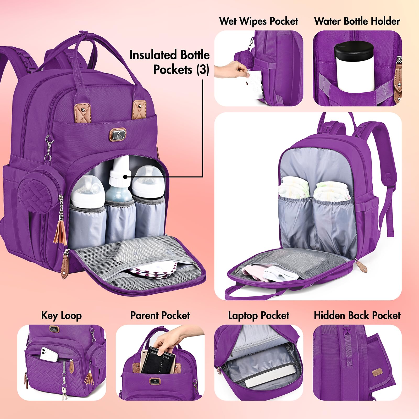 Waterproof Diaper Bag Backpack for Moms - Baby Essentials Organizer with Insulated Bottle Pockets, Portable Changing Pad & Stroller Straps | Perfect for Travel, Daycare & On-the-Go Parenting