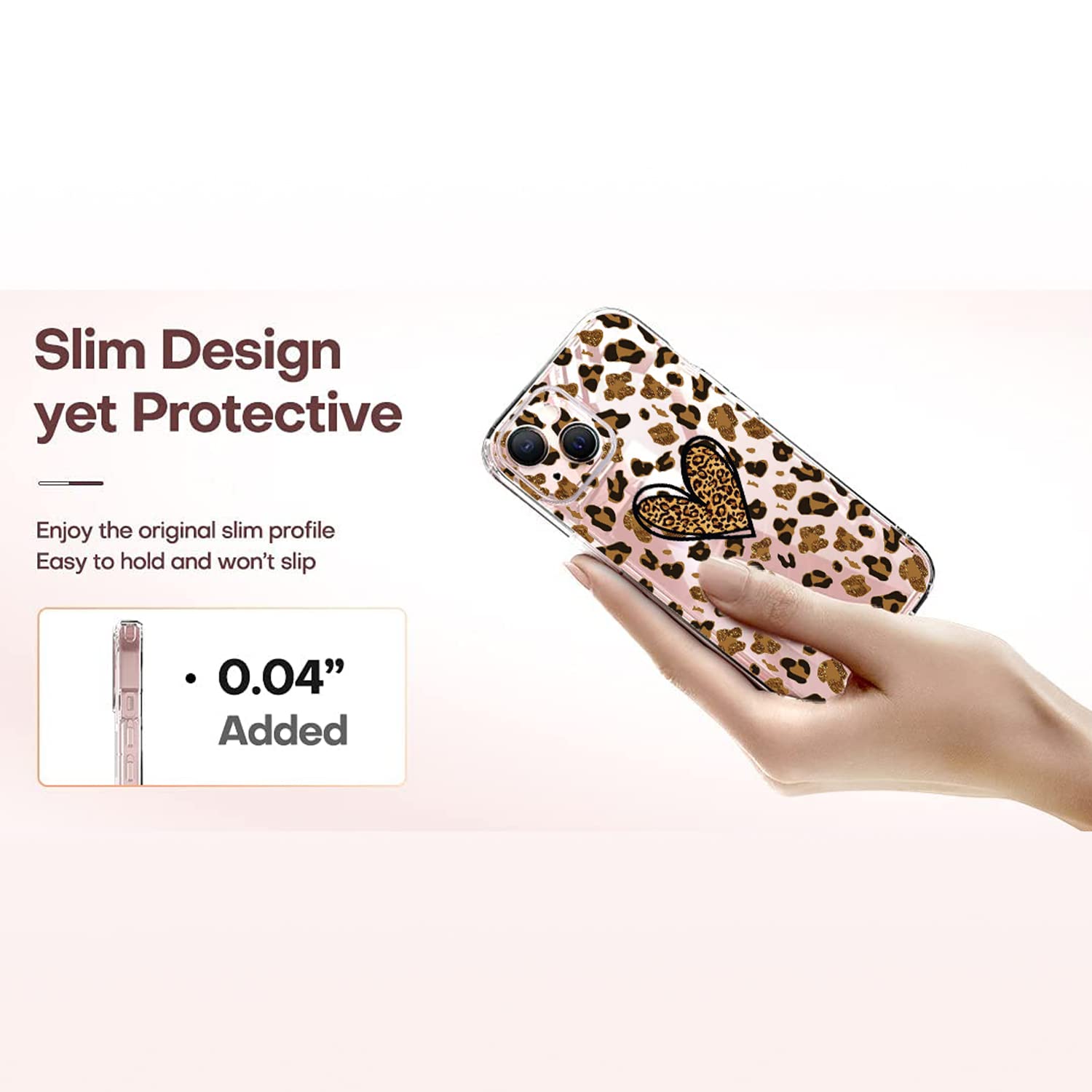 Premium Clear Crystal iPhone 13 Case with Cute Leopard & Heart Design - 6.1 Inch Full Body Shockproof Protective Cover for Women & Girls - Perfect for Everyday Use, Work, and Travel