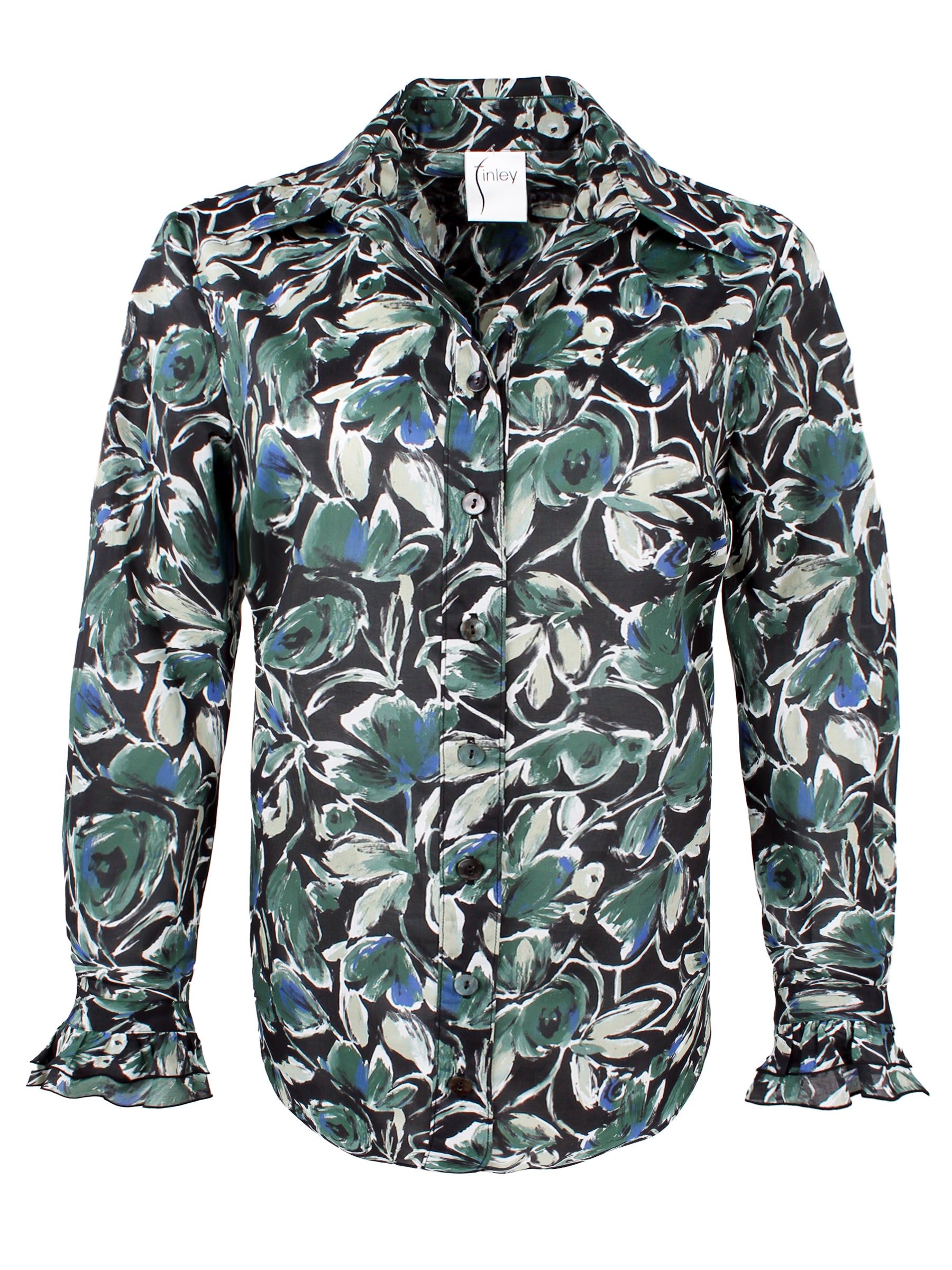 Marianne Shirt Wintergreen Foliage Print - Stylish Floral Blouse for Women | Perfect for Office, Date Night & Casual Outings