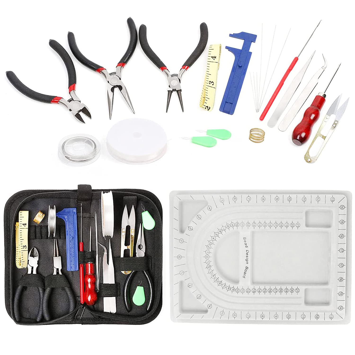 Premium 23-Piece Jewelry Making Kit with Bead Tray, Beading Board & Tools - Complete DIY Jewelry Repair & Crafting Supplies Set for Necklaces, Bracelets & Earrings - Perfect for Home Crafting & Professional Jewelry Design