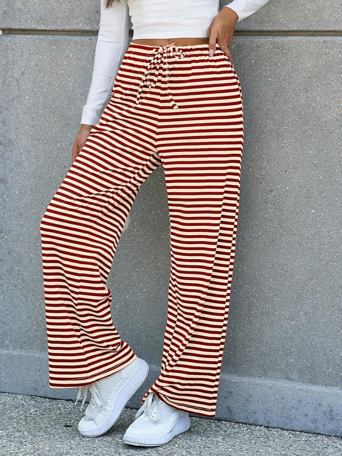 Stylish Striped Wide Leg Beach Pants for Women - Comfortable Summer Vacation Outfit - Perfect for Beach, Poolside, and Casual Wear