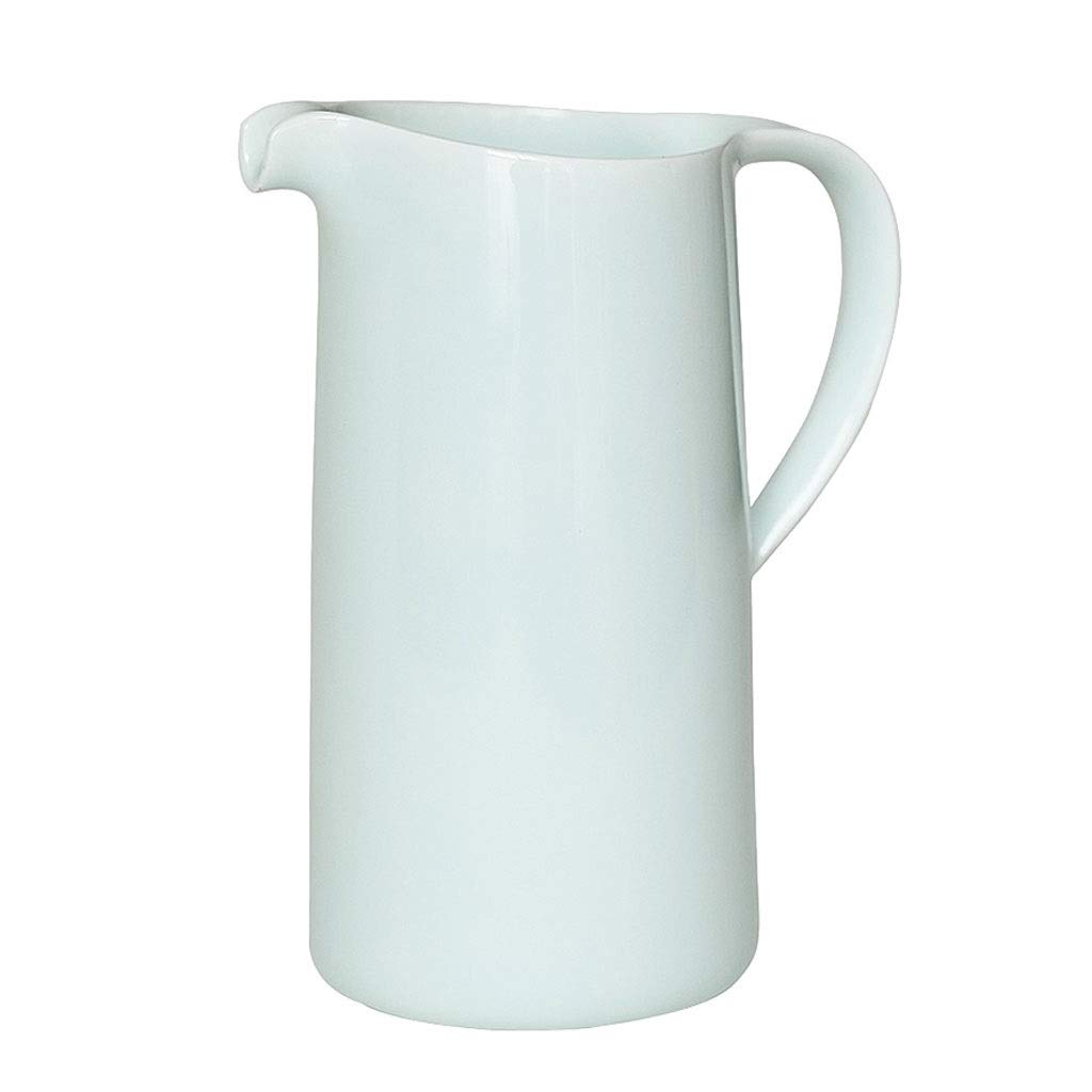 White Ceramic Pitcher Vase - 7 Inch Tall Flower Vase for Fresh & Dried Floral Arrangements, Home Decor, Living Room Centerpiece, Wedding & Housewarming Gift