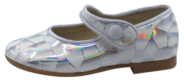 Luccini Snap Mary Jane Shoes for Girls - White Iridescent Shiny Patent Leather Toddler Dress Shoes | Perfect for Weddings, Parties & Special Occasions