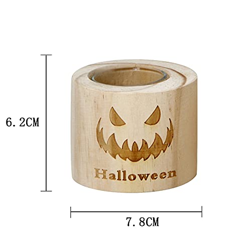 Handmade Personalized Pumpkin Print Glass & Wooden Candle Holder - Halloween Home Decor Cylindrical Candle Stand (Style 1) | Perfect for Fall Centerpieces, Thanksgiving Table Settings & Spooky Party Decorations