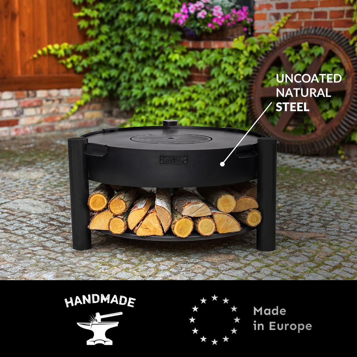 Montana 24 Inch Outdoor Fire Pit with Removable Grill Plate - Perfect for Backyard Camping, BBQ Parties & Patio Gatherings