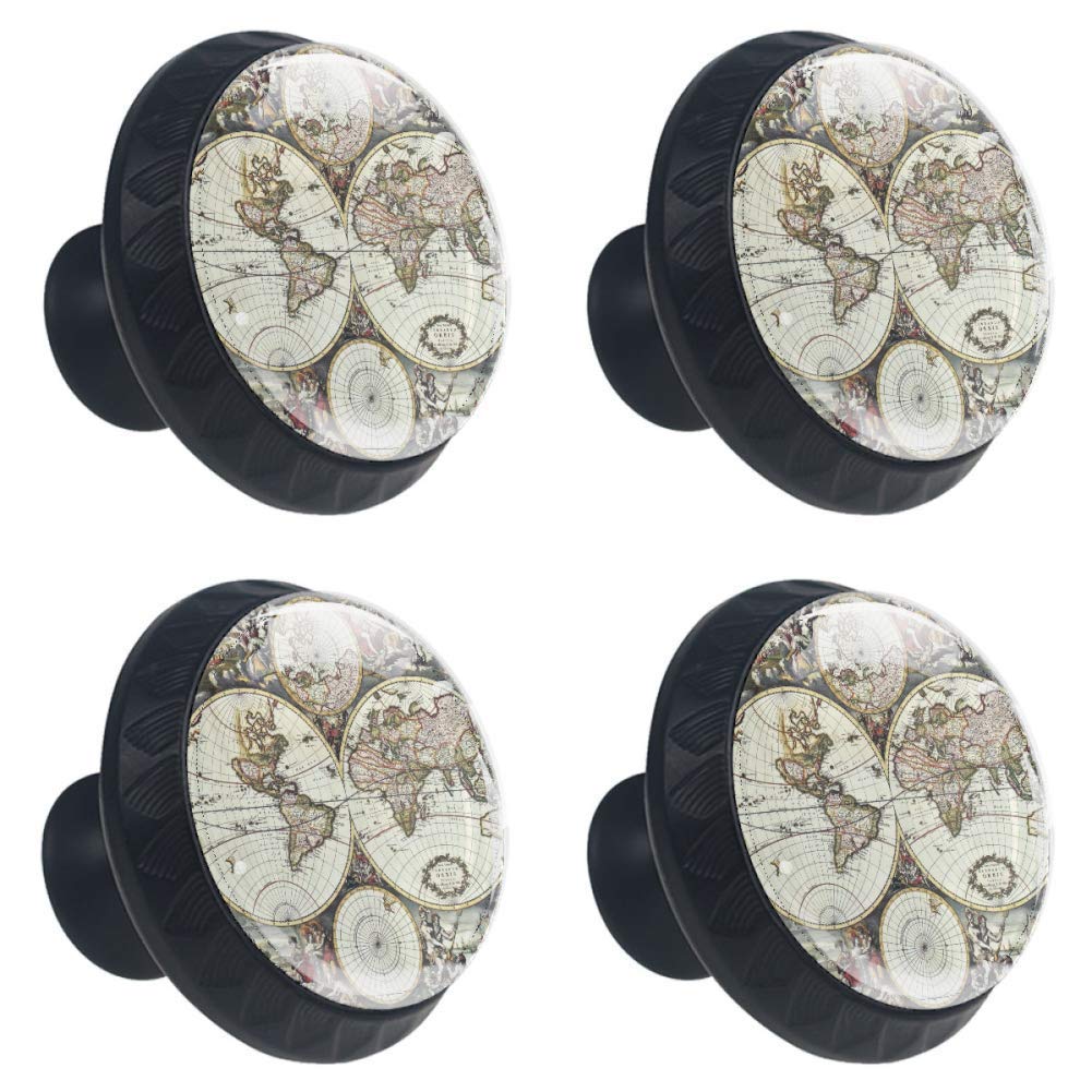Vintage World Map Hemispheres Glass Cabinet Knobs - Antique Style Drawer Pull Handles for Dresser, Wardrobe & Cupboard Doors - Perfect for Home Decor, DIY Furniture Upgrade & Vintage Themed Rooms