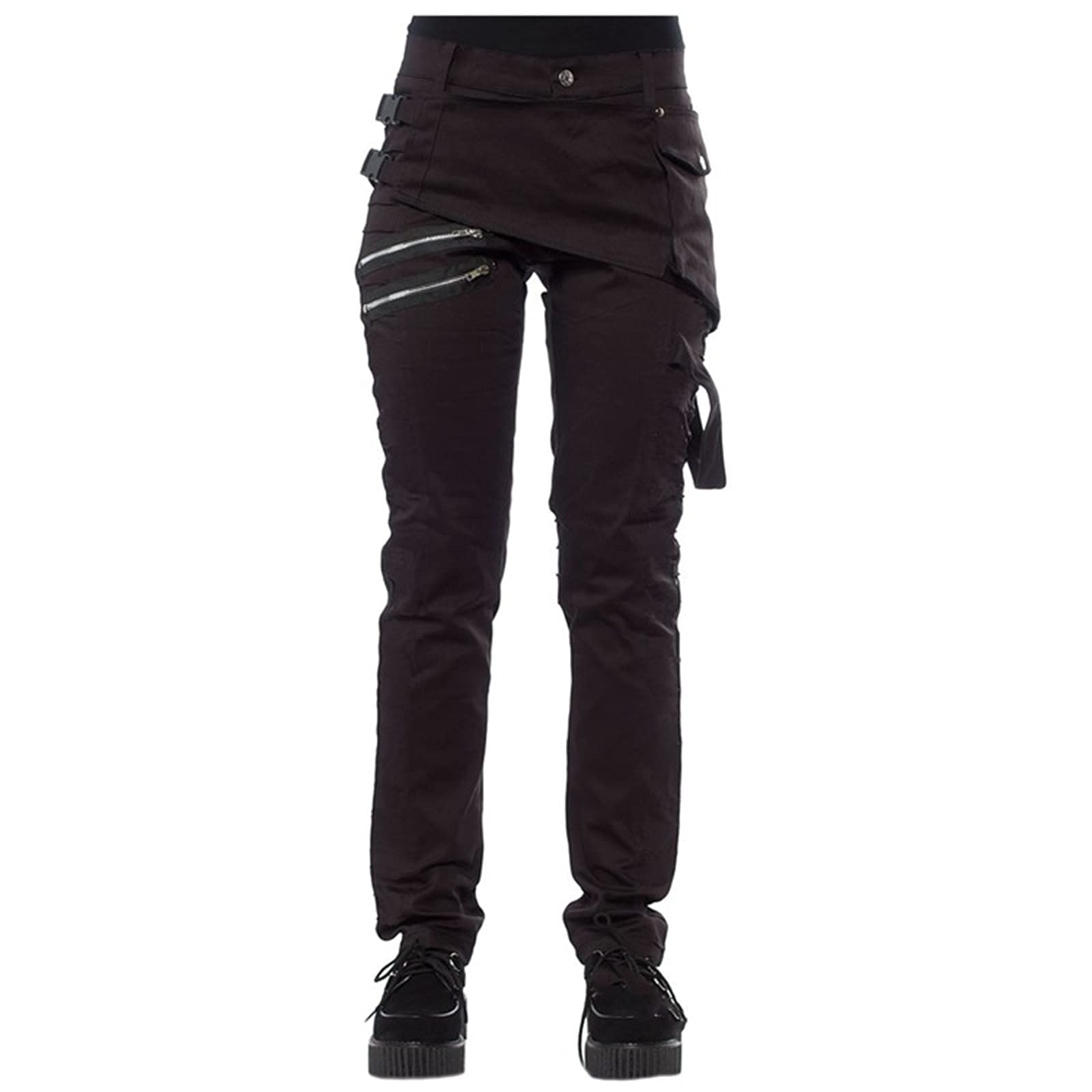 Melupa Plus Size Women's Gothic Sweatpants - High Waist Tapered Leggings with Buckle Straps & Pockets | Steampunk Trousers for Casual Wear, Cosplay & Alternative Fashion