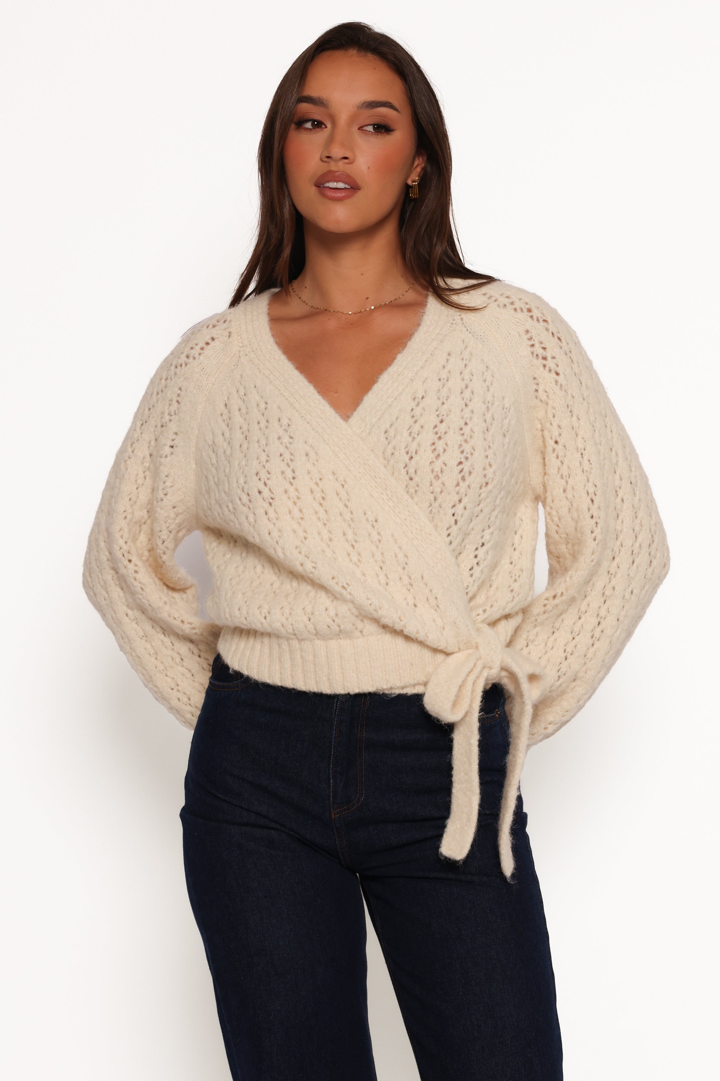 Etta Women's Ballet Wrap Knit Sweater - Soft Cream Cardigan for Dancers & Everyday Wear | Perfect for Dance Class, Office & Casual Outfits