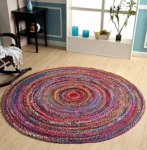Premium Handmade Multicolor Cotton Round Area Rug - 8 Feet Soft Boho Decor for Living Room, Bedroom, Kitchen & Hallway | Non-Slip Eco-Friendly Floor Mat for Home, Office & Dorm