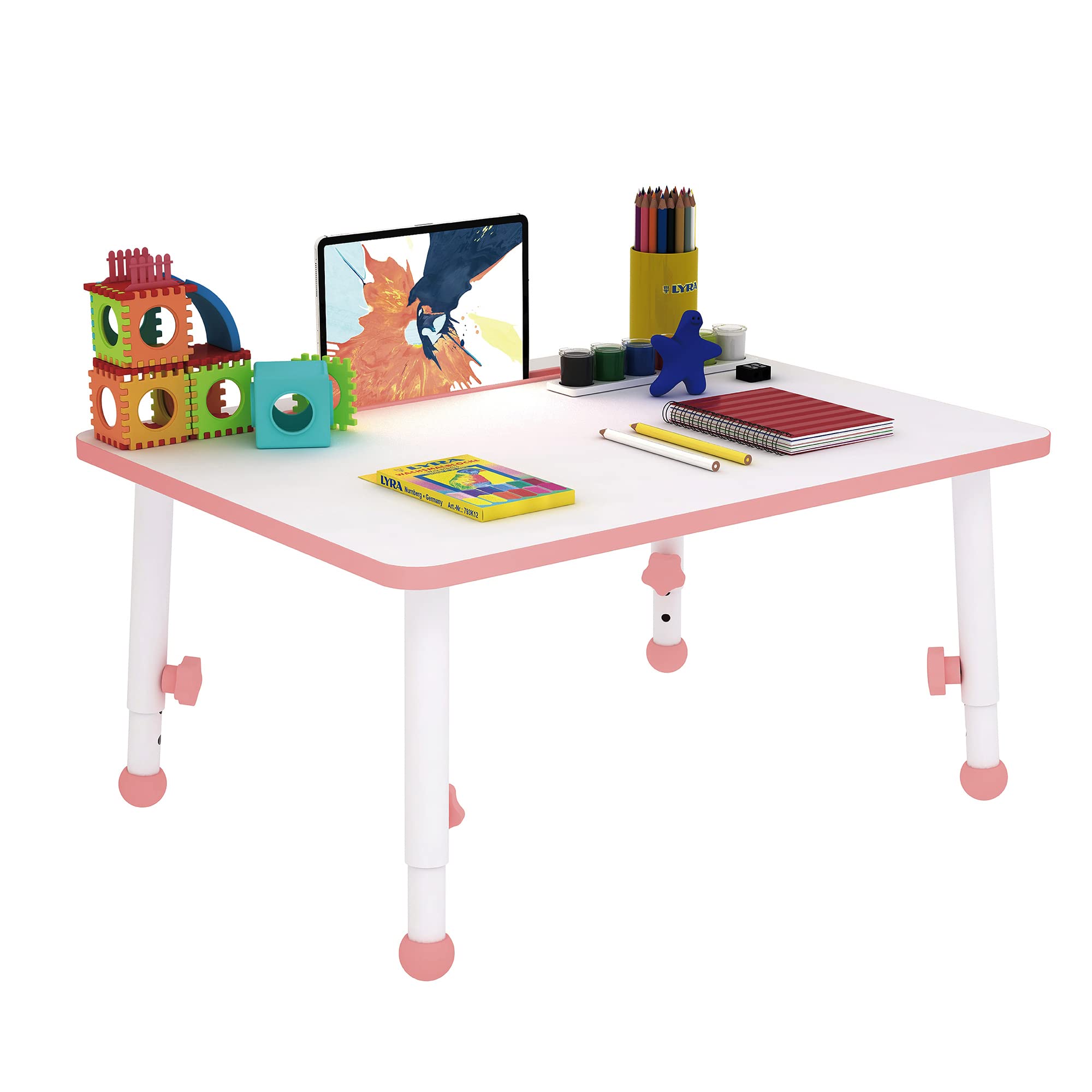 DESIGNA 23 Inch Adjustable Kids Table - 6-Level Height Children's Study Desk for Learning, Drawing & Play | Multifunctional Toddler Activity Table with Dining Surface | Perfect for Homeschooling, Arts & Crafts, Mealtime & Playroom (Pink)
