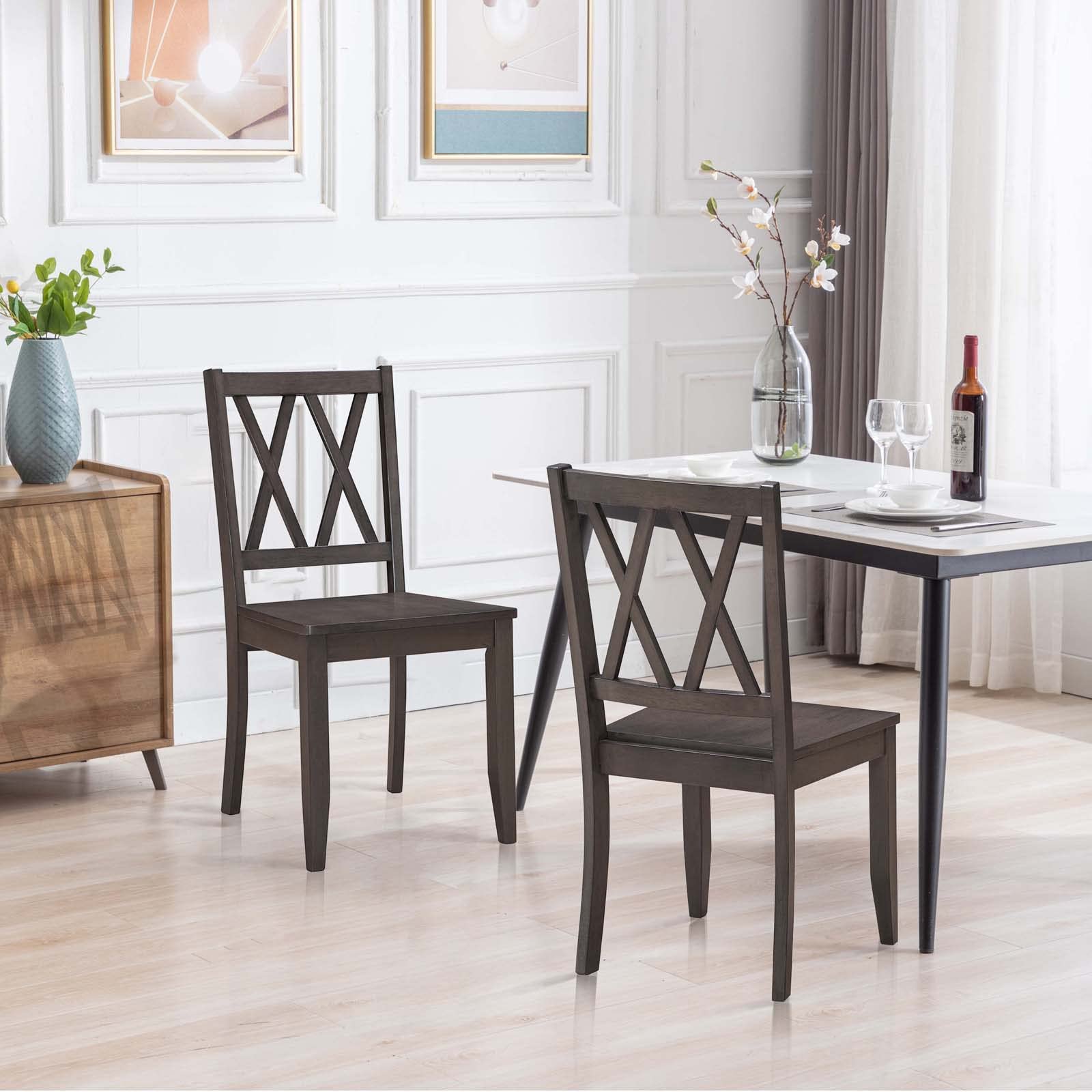 DUHOME Rubber Wood Dining Chairs Set of 2, Cross Back Natural Table Chairs with Grey Base, Perfect for Home Kitchen and Dining Room