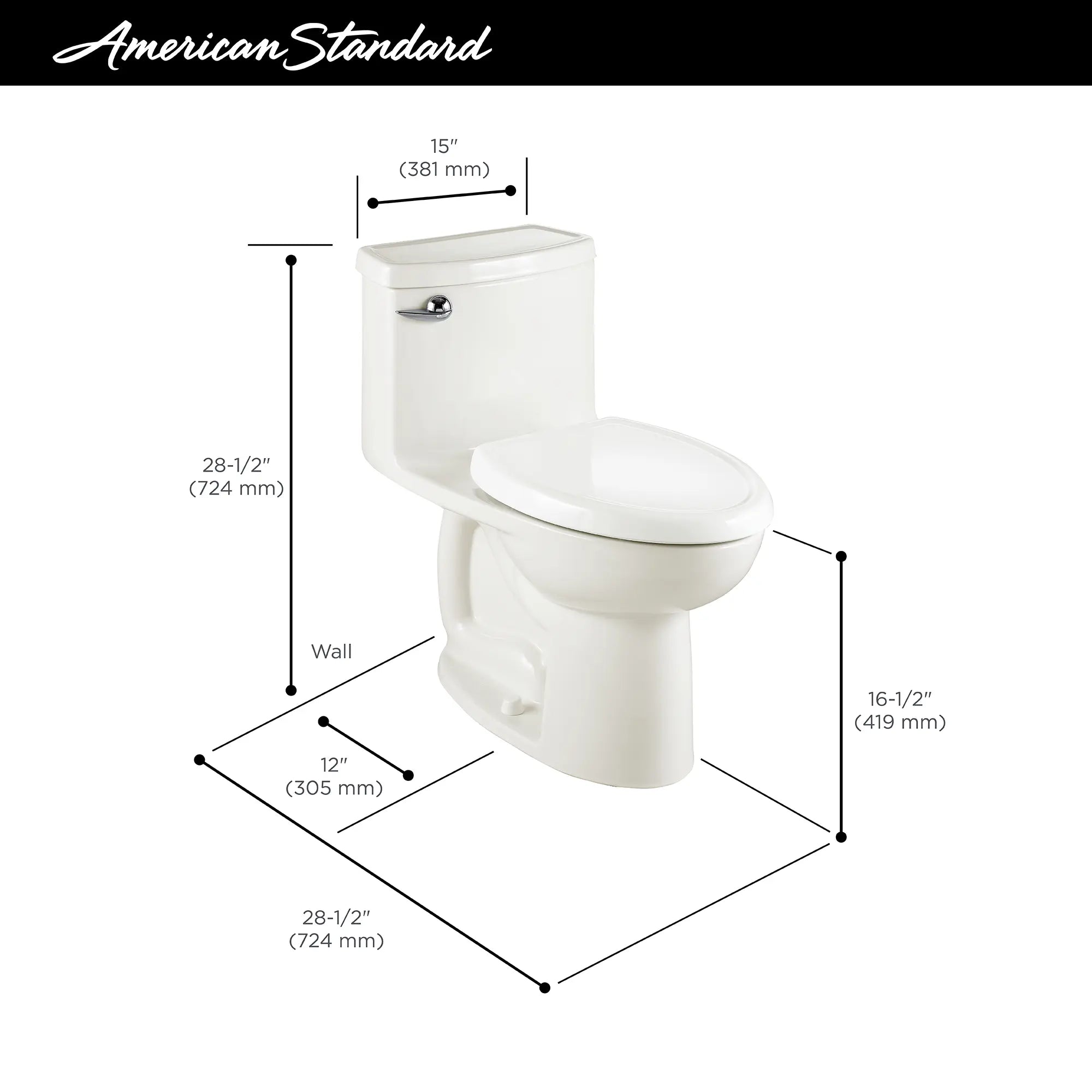 Compact Cadet® 3 One-Piece 1.28 GPF/4.8 LPF Elongated Toilet with Soft-Close Seat - Water-Saving Chair Height Design for Small Bathrooms & Powder Rooms