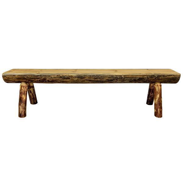 Glacier Country Half Log Plank Bench - Rustic Wooden Outdoor Bench for Garden, Patio, and Backyard - Perfect for Camping, Picnics, and Nature Relaxation