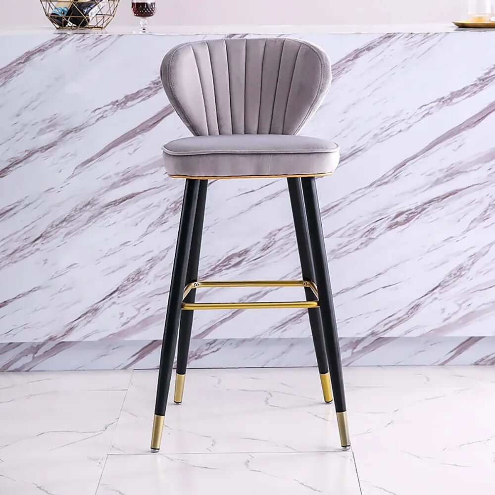 Modern Blue Velvet Counter Height Bar Stools with Back - Set of 3 for Kitchen Island, Breakfast Nook & Home Bar Decor