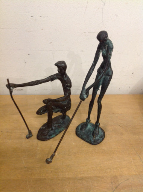 Premium Metal Golf Sculpture Set - Male & Female Golfers Figurines for Home & Office Decor - Perfect Gift for Golf Lovers & Sports Enthusiasts