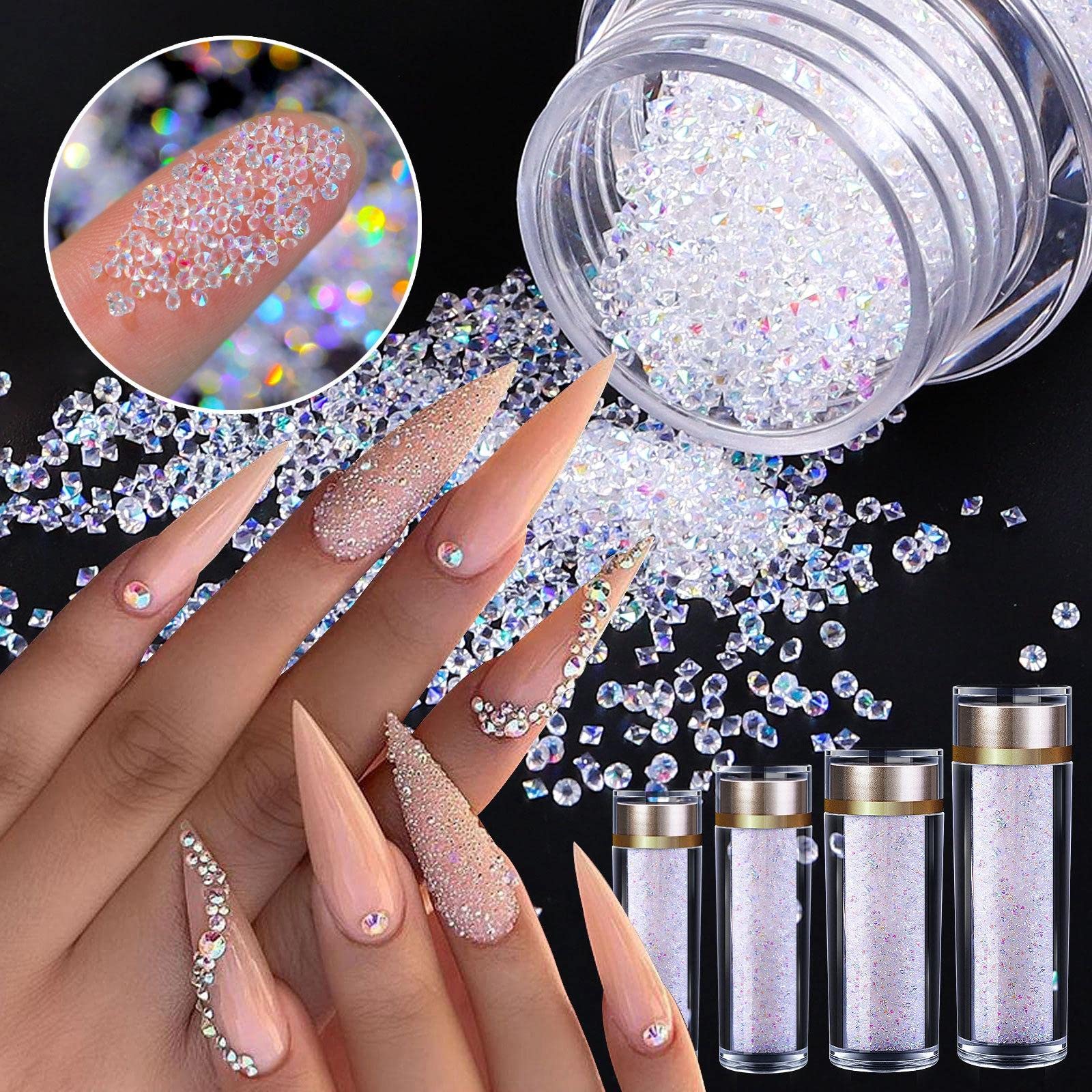 Sharplace Nail Crystals AB Rhinestones - Micro Pixie Beads for Nail Art, DIY Crafts & Fashion Decor | Iridescent Tiny Gems for Clothes, Face Beauty & Nail Designs (15.5g) | Perfect for Manicures, Costume Jewelry & Home Decoration