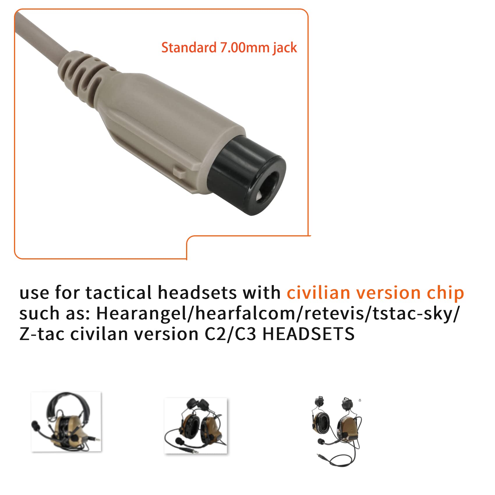 U94 PTT Push to Talk 2 Pin K-Plug & U174 Conversion Cable - Compatible with Tactical Headsets (7.00mm Plug) - Military Communication, Airsoft, and Outdoor Adventure Use