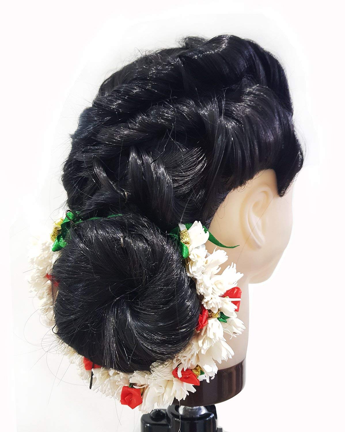 Vibrant Floral Hair Gajra Bun Accessories for Women - South Indian Wedding Hair Jewelry (1-Piece) | Perfect for Bridal Hairstyles, Traditional Dances & Festival Celebrations