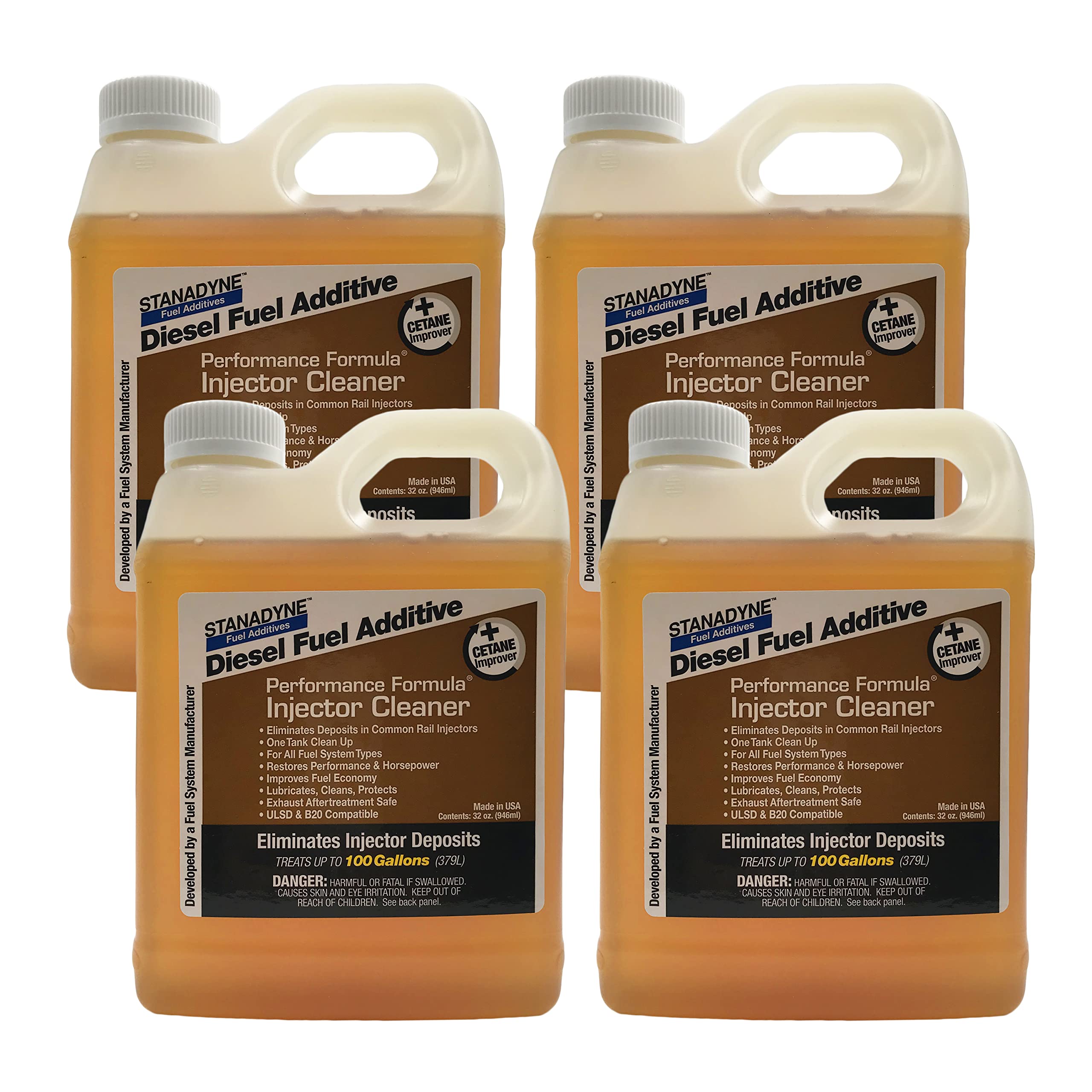 Stanadyne Performance Formula Diesel Injector Cleaner - 4 Pack (32 oz Each) | Fuel System Treatment for Trucks, Cars & Heavy Equipment | Improves MPG & Engine Performance