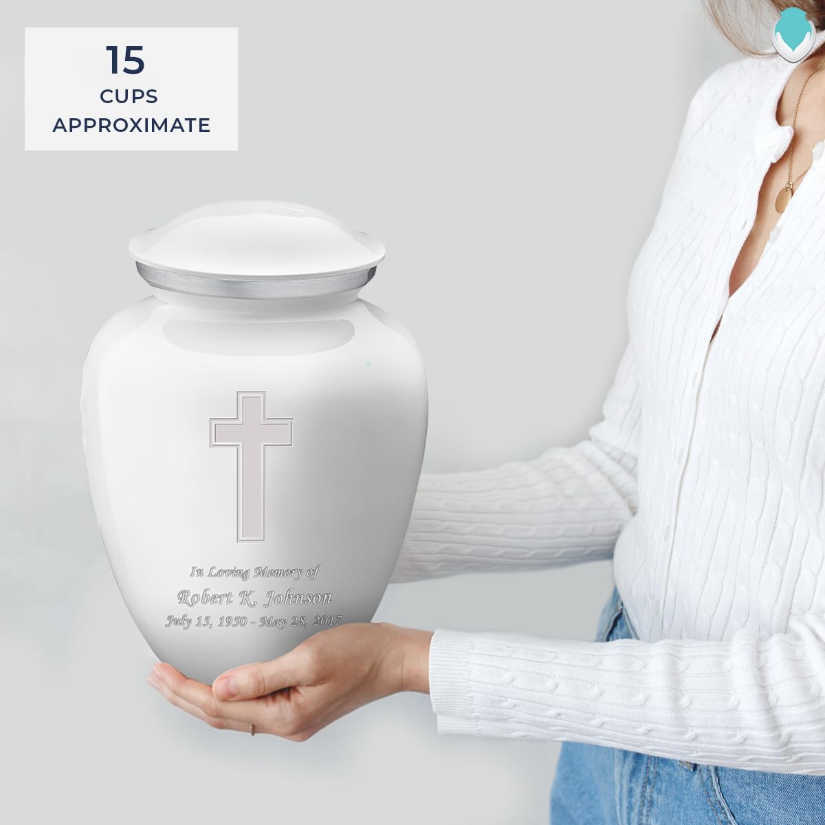 Elegant White Cremation Urn for Ashes - Personalized Double Side Engraved Funeral Urn for Adults, Men & Women - Holds 200 lbs - Perfect for Memorial Services & Home Display