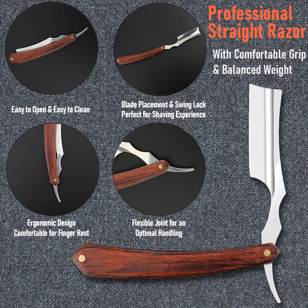 Premium Stainless Steel Straight Razor with Leather Strop - Professional Barber Shaving Razor for Men, Home & Salon Grooming - Perfect for Wet Shaving, Beard Trimming & Classic Shaving Rituals (NO.157)