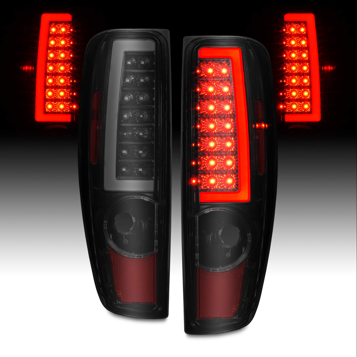 2004-2012 Chevy Colorado & GMC Canyon LED Tail Lights - Smoke Black C-Type Tube Design (Pair) | Durable Replacement for Day & Night Driving