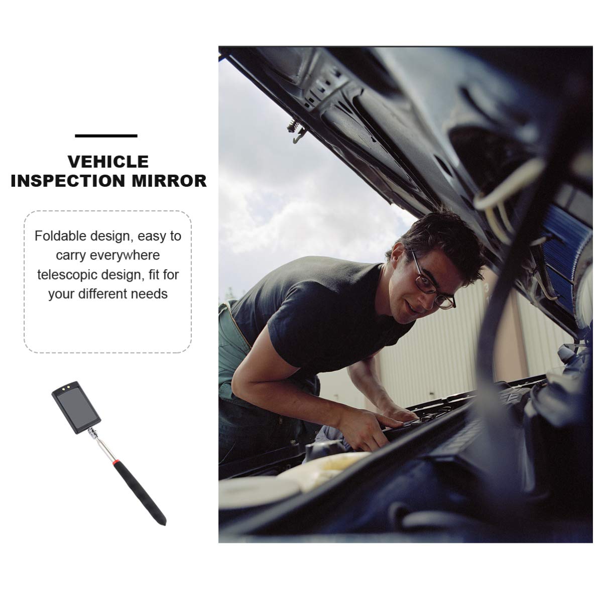 LED Under Car Inspection Mirror with Telescoping Handle & Built-in Light - 360° Adjustable Vehicle Repair Tool for Mechanics, DIY Auto Maintenance, and Home Garage Use