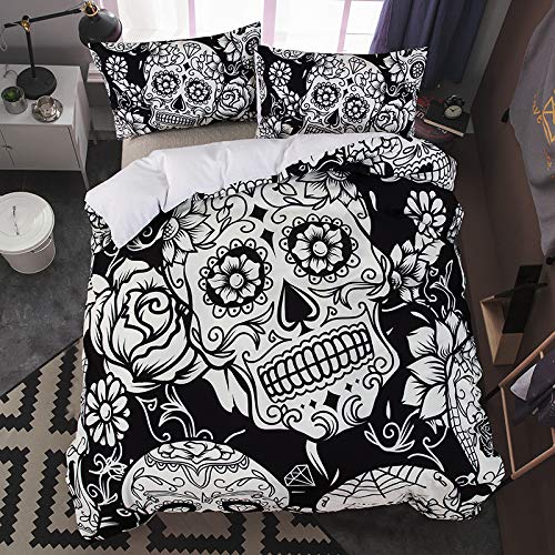 3D Printed Skull Design Duvet Cover Set - Queen/King Size Bedding Set with Pillowcases, Red & Black Gothic Style - Perfect for Halloween, Horror Themed Bedrooms & Unique Home Decor