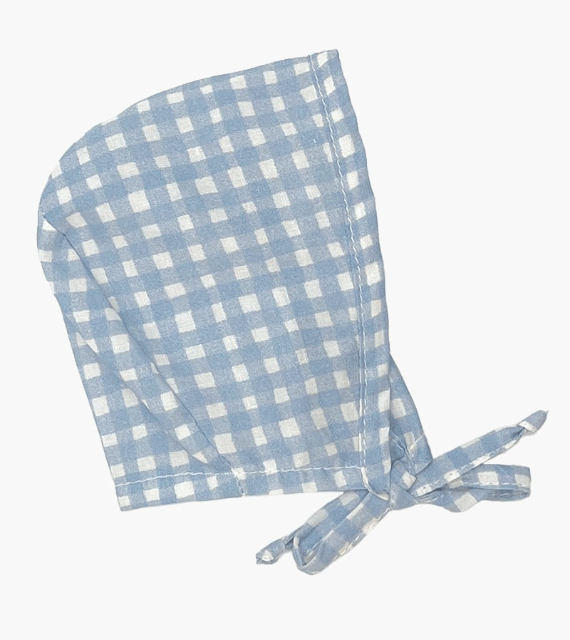 Minikane Blue Vichy Cotton Bonnet for Baby Doll - Soft & Comfortable Newborn Hat - Perfect for Photography, Dress Up, and Gift Giving