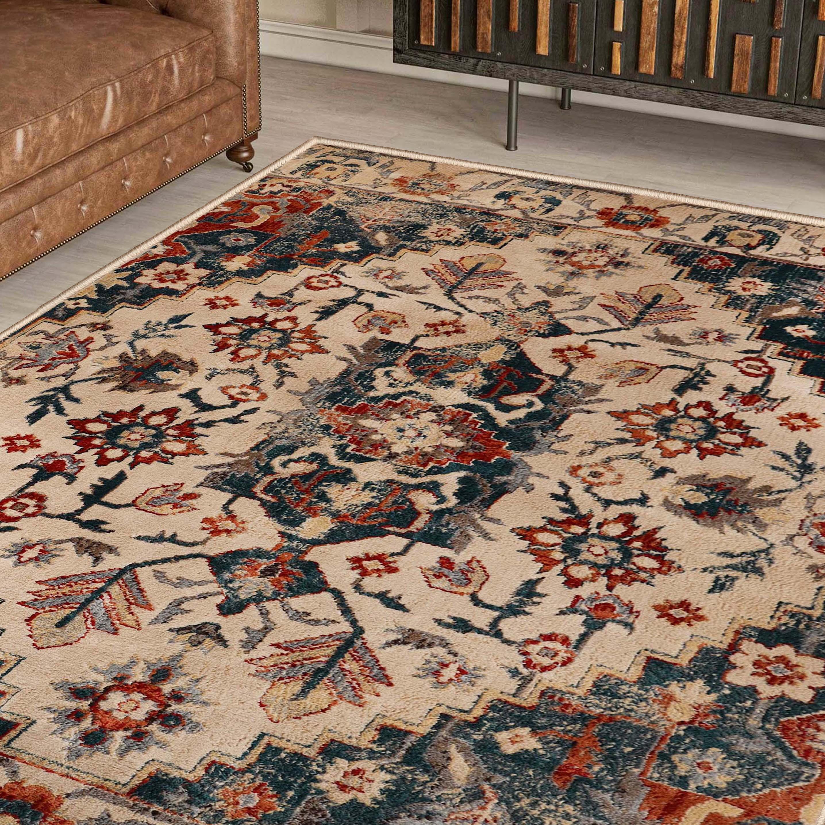 Leena Tribal Medallion Traditional Indoor Area Rug - Non-Slip Bohemian Floor Carpet for Living Room, Bedroom, Hallway Runner | Home Decor & Boho Chic Style