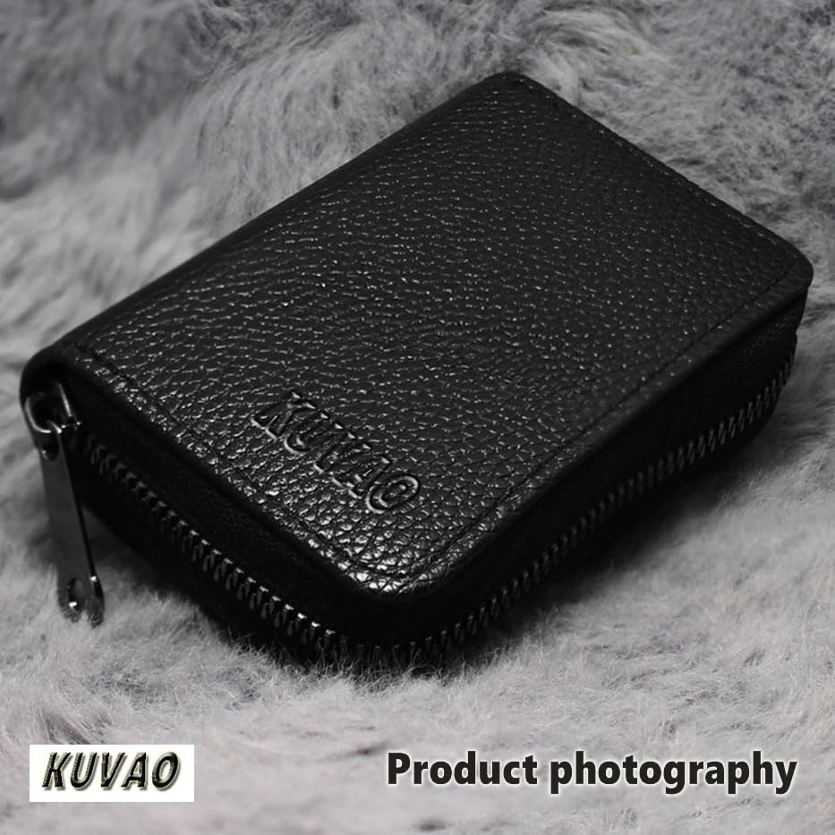 RFID Blocking Leather Credit Card Holder - 20 Card Slots Zipper Wallet for Women & Men - Compact Accordion Card Case with Secure Zipper Closure (Black) - Perfect for Travel, Business & Everyday Use