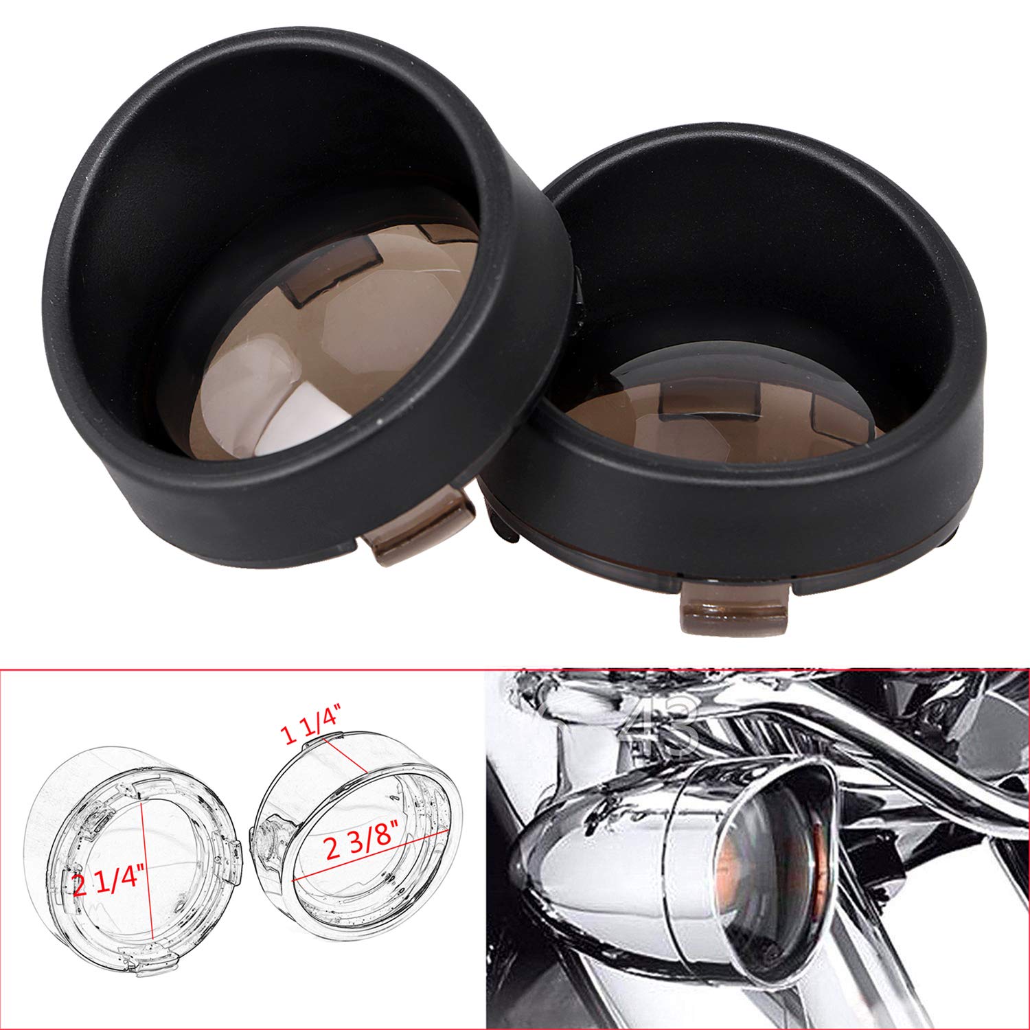 Harley Touring Road Glide Sportster XL Softail Dyna Motorcycle Turn Signal Light Lens Cover - Black & Smoked Visor Style (Perfect for Night Riding & Custom Bike Upgrades)
