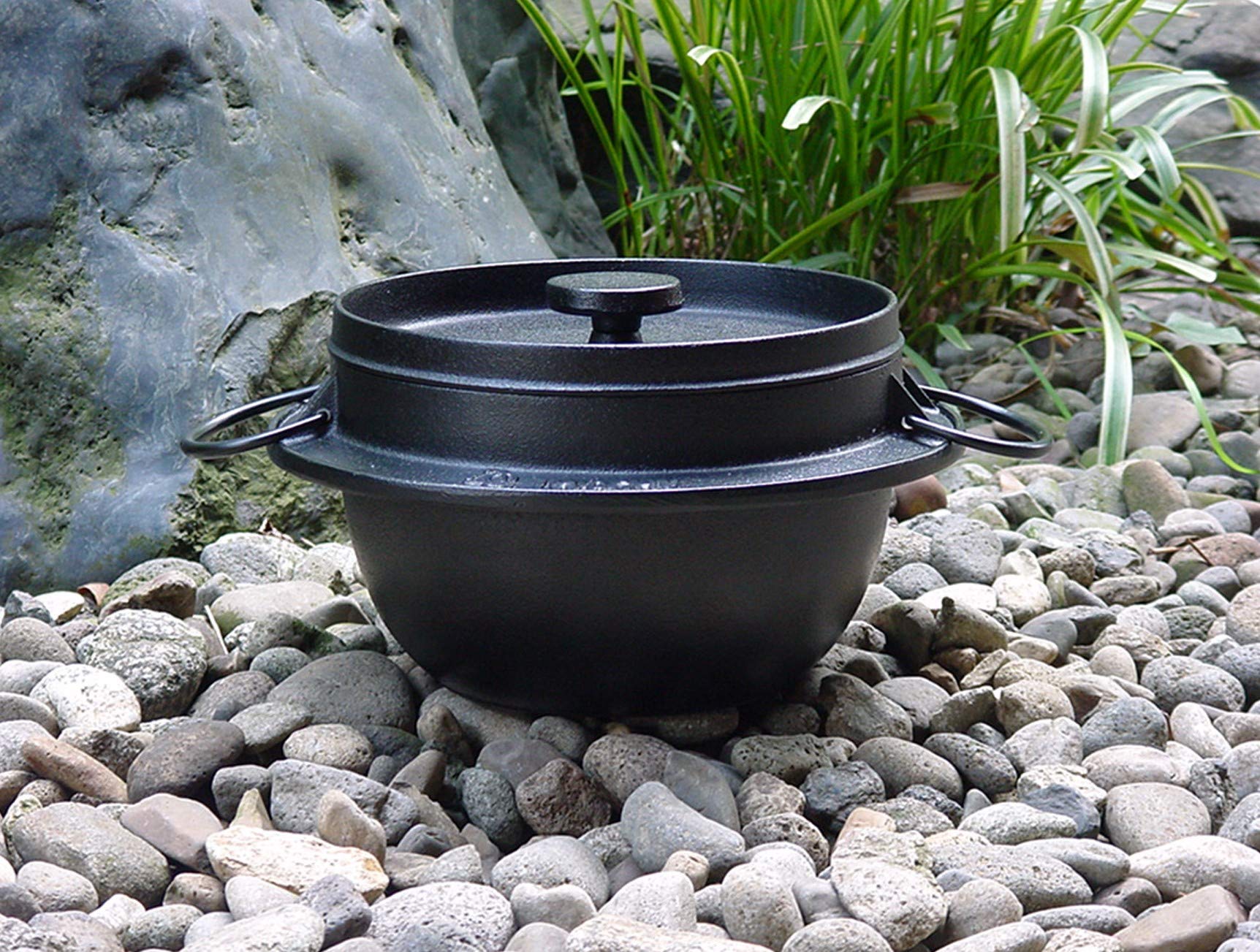 Premium Iwachu 21085 Enameled Cast Iron Rice Pot - 3 Cooking Capacity, Black Nambu Ironware, Induction Compatible - Perfect for Stovetop, Oven & Slow Cooking