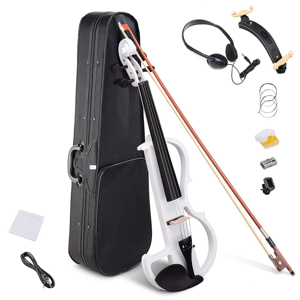 Professional Full Size Electric Violin Kit with Bow, Headphones, Case & Rosin - Perfect for Beginners, Practice, Performances & Silent Playing at Home