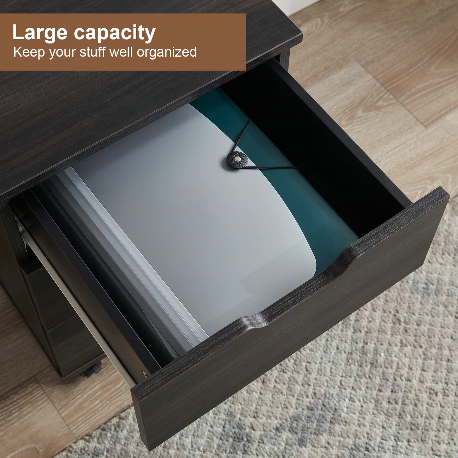 Soohow 3-Drawer Rolling File Cabinet with Wheels - Wooden Storage Organizer for Home Office, Under Desk, Makeup & Dresser - Compact File Cabinet with Smooth-Glide Drawers for Documents, Stationery & Beauty Products