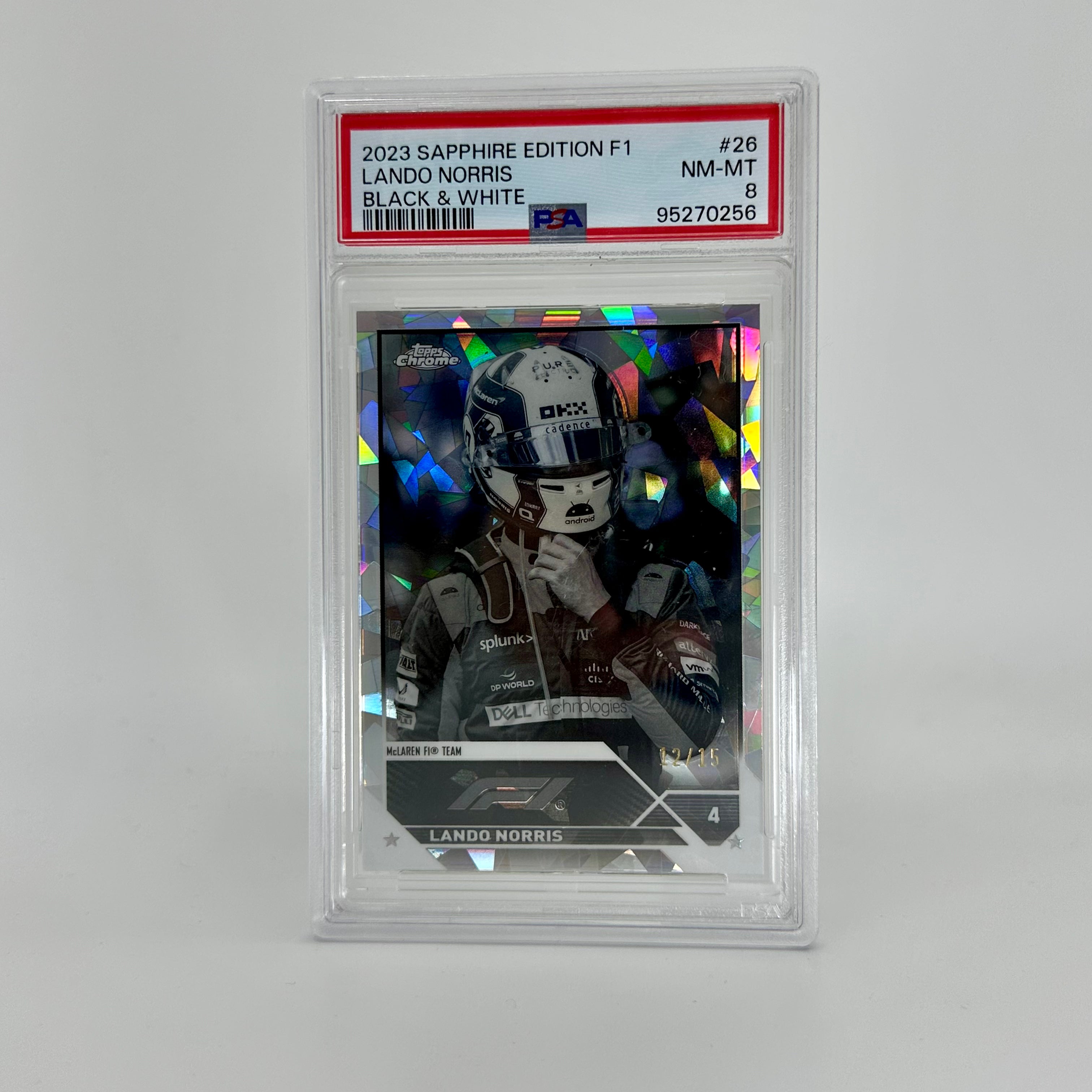 2023 Topps Chrome Sapphire Lando Norris #26 Black & White PSA 8 Graded Card - Perfect for F1 Collectors, Sports Memorabilia Displays & Investment Portfolios