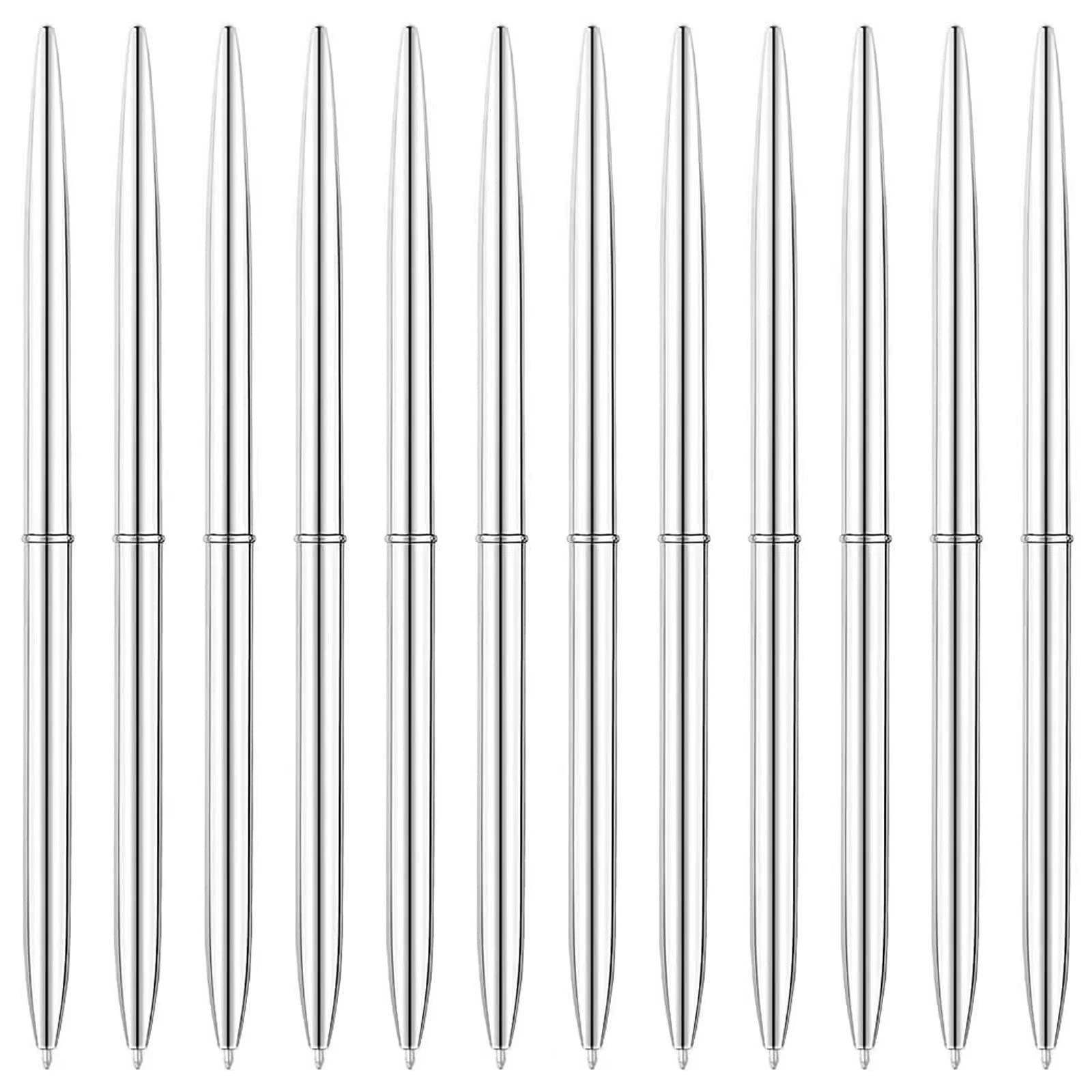 Unibene 12 Pack Ballpoint Pens - Silver Metallic Retractable Office Pens, 1mm Medium Point Black Ink, Slim Lightweight Design for Business, School & Gift Giving (Perfect for Students, Teachers & Christmas Presents)