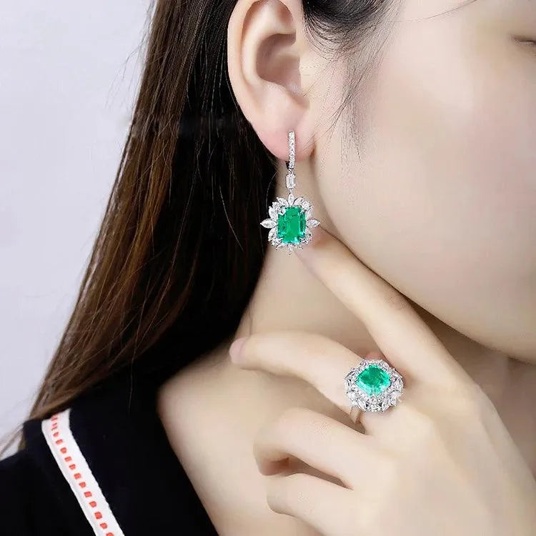 10K Gold Lab-Grown Emerald Earrings with Moissanite - Hydrothermal Created Fine Jewelry for Women | Wedding, Party, Anniversary Gift | Elegant & Timeless Accessory for Special Occasions