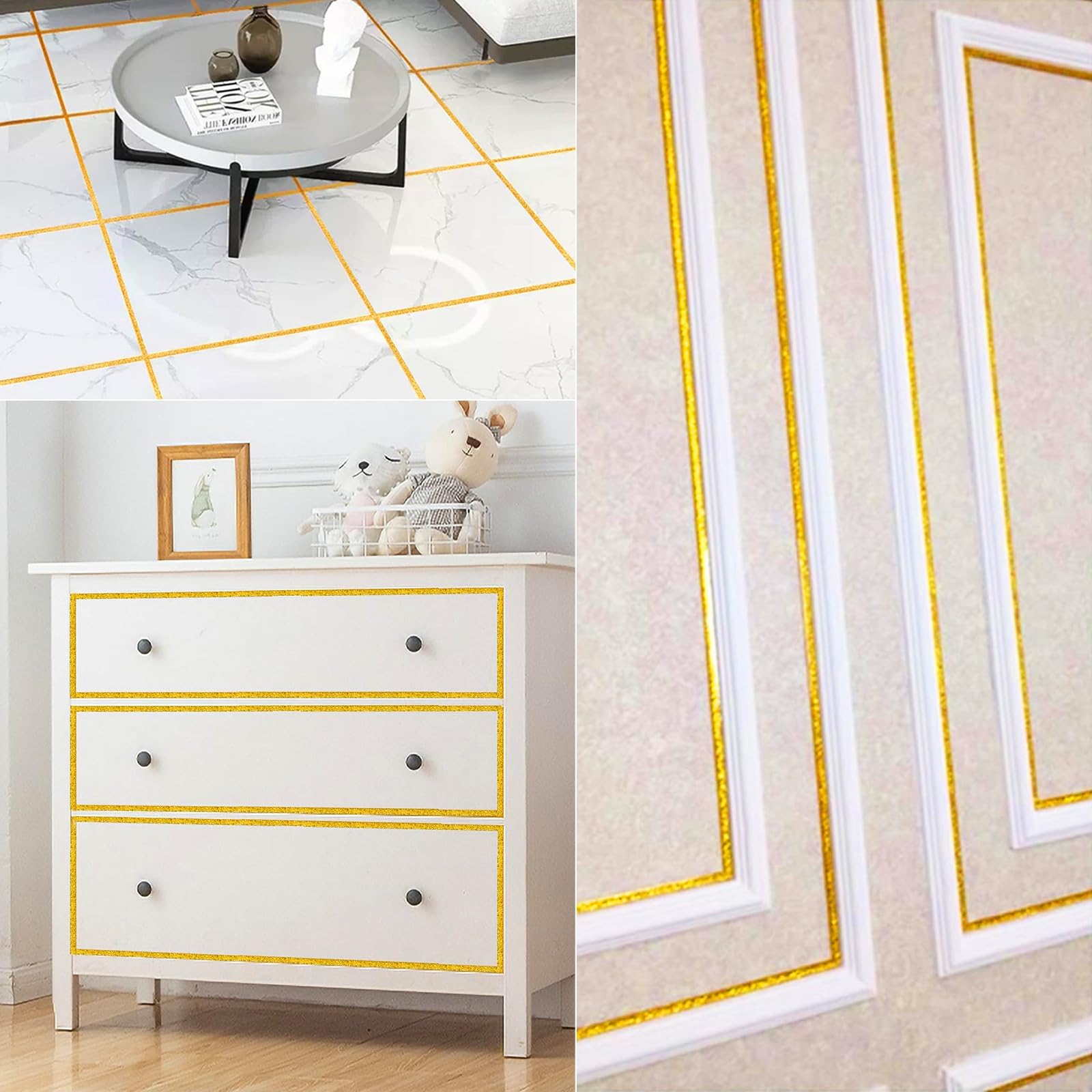 Self-Adhesive Flexible Ceiling Molding Trim - Peel and Stick Caulk Tape Sealant Strip for Stove, Sink, Toilet, Wall Corners & Tile Edges - Gold (Perfect for Bathroom, Kitchen & Home Renovation Projects)